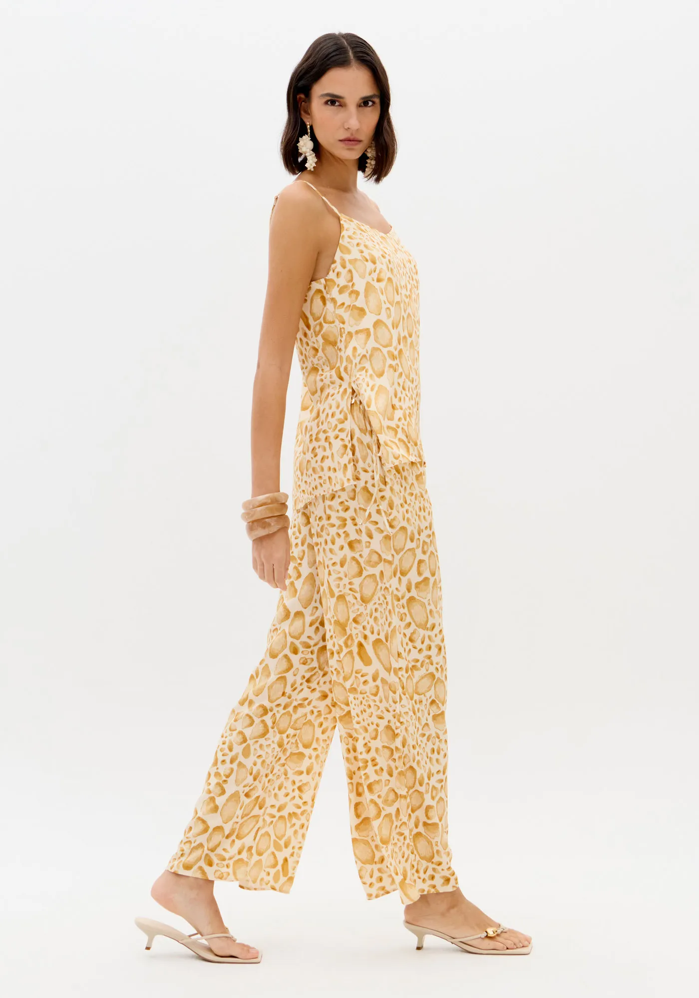 Calça Wide Leg Amarração Cós