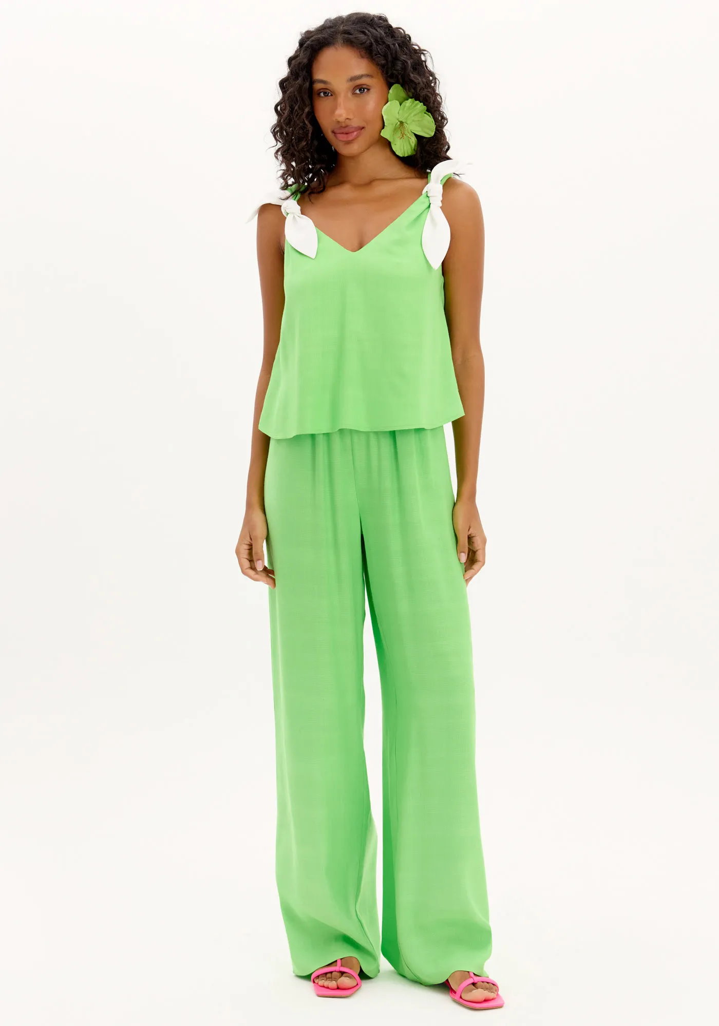 Calça Reta Básica Com Cintura Alta E Elástico