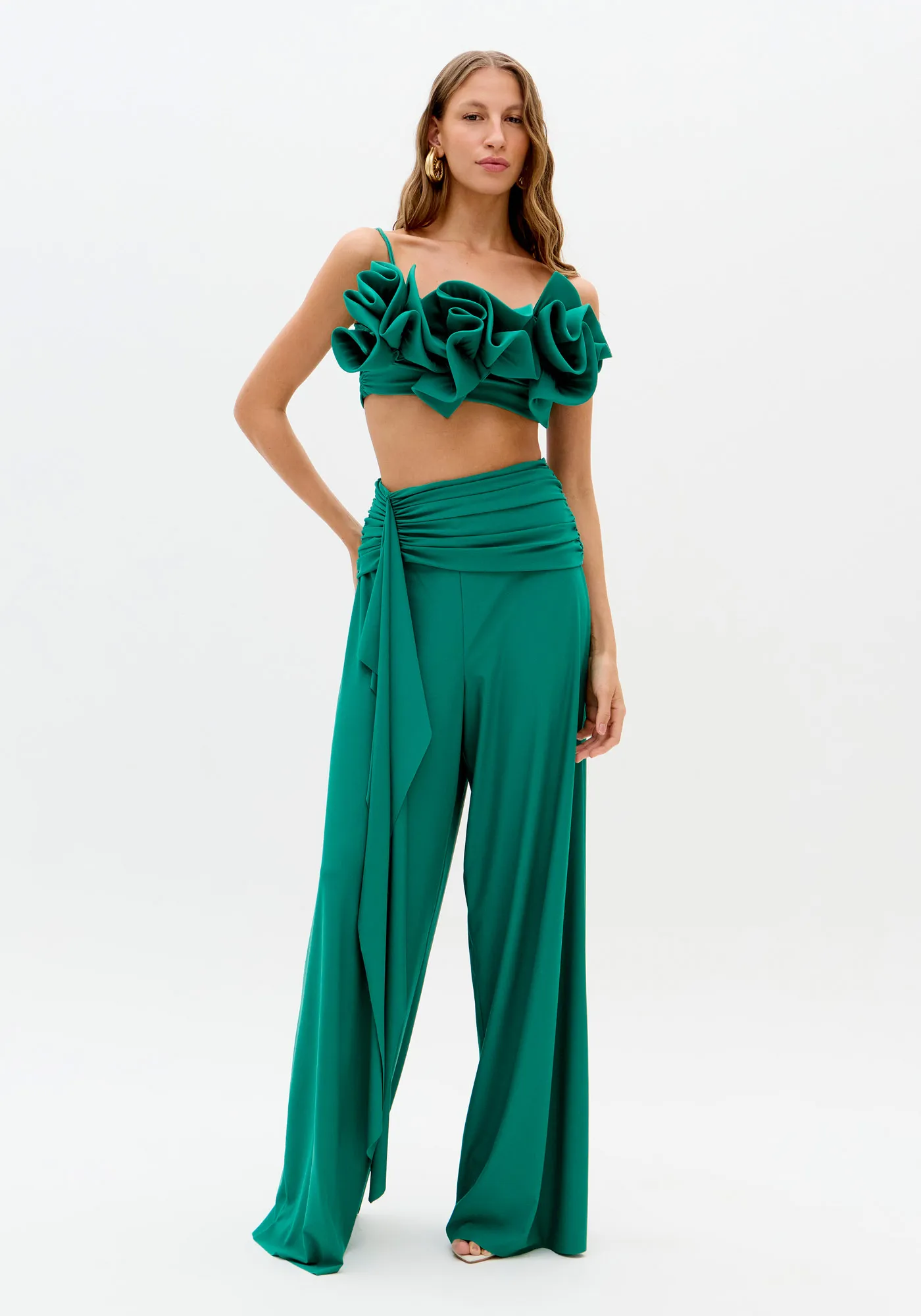 Calça Wide Leg Cintura Alta Com Faixa