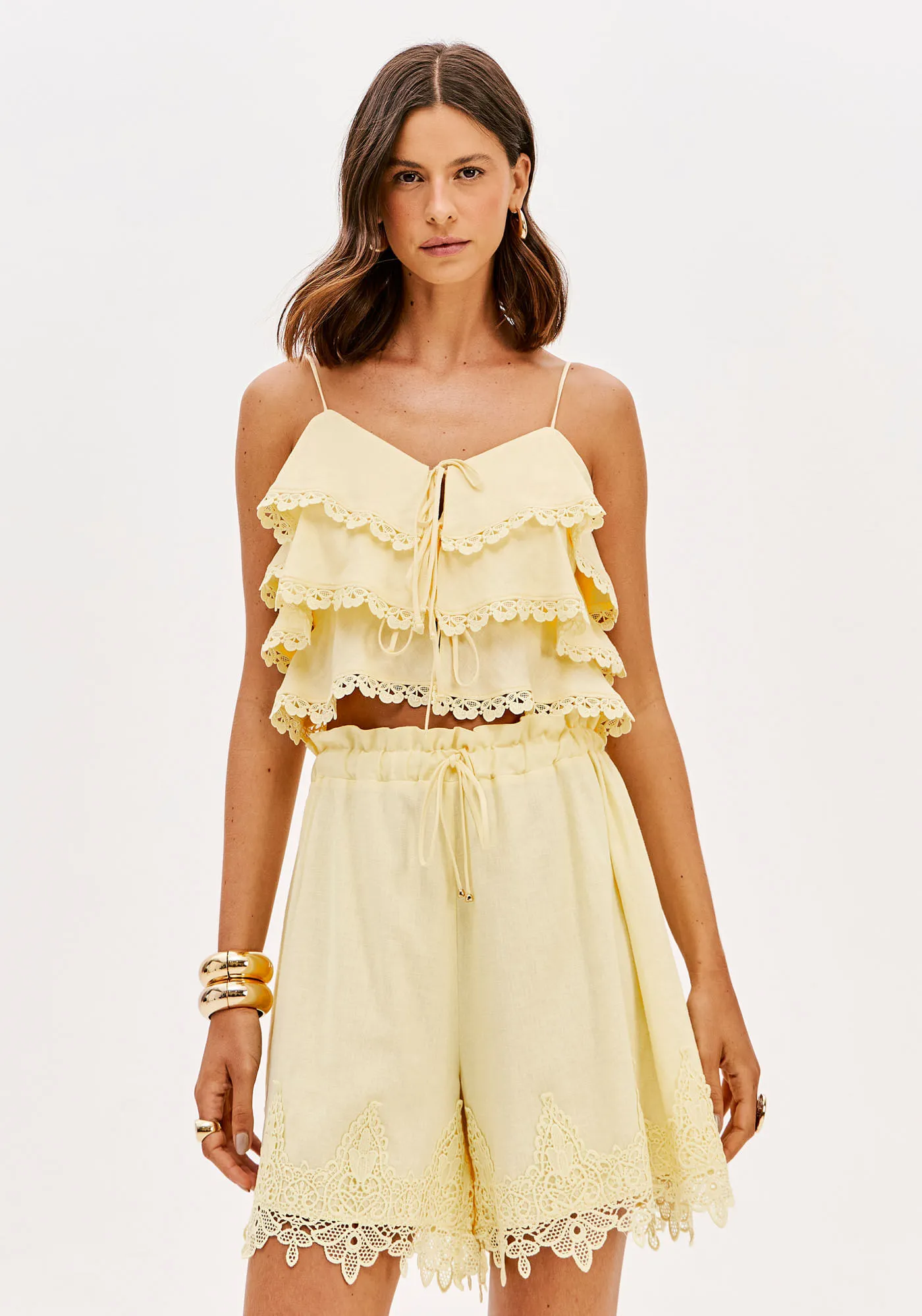 Blusa De Alças Com Amarrações E Linho