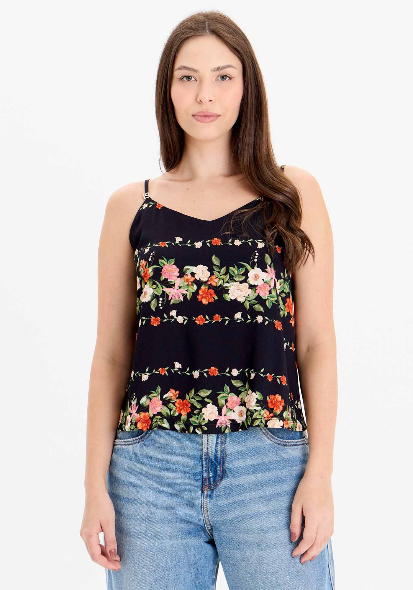 Blusa Estampada Alças Com Enfeite