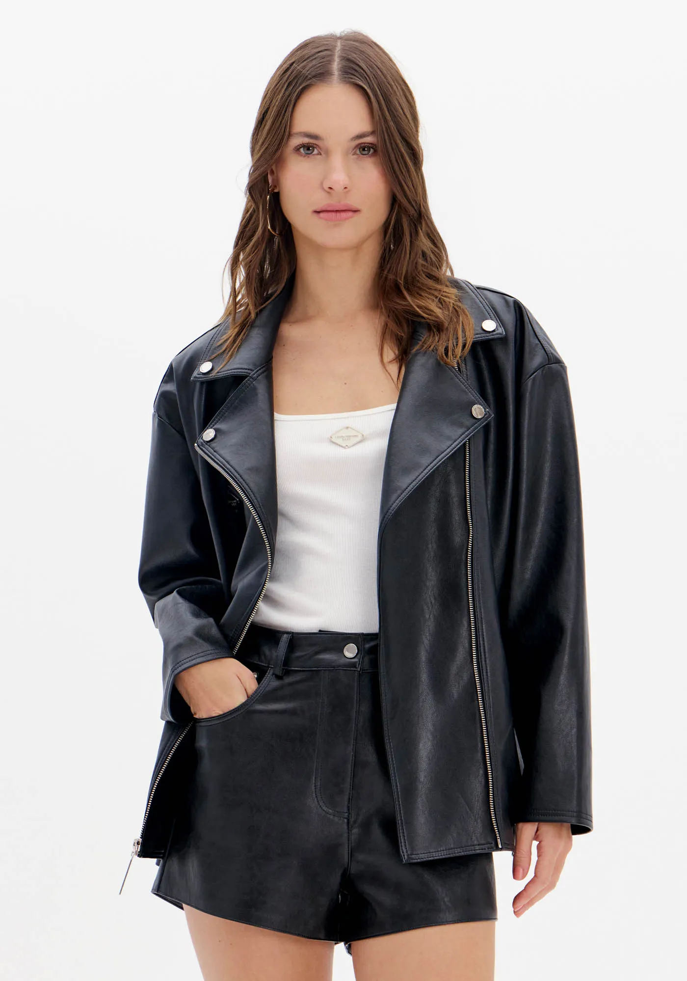 Jaqueta Perfecto Alongada Com Zíper