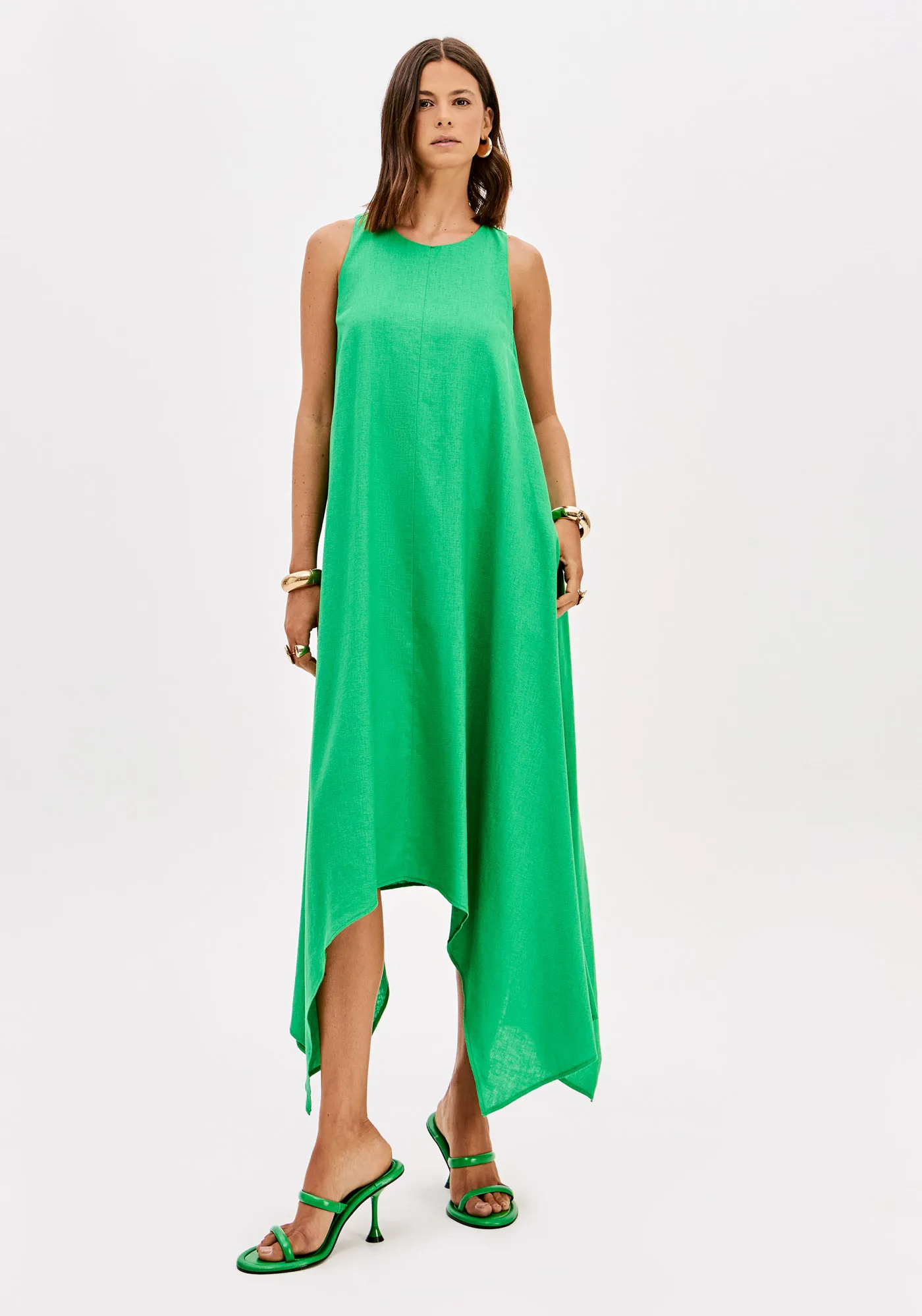 Vestido Super Midi Assimétrico Com Linho