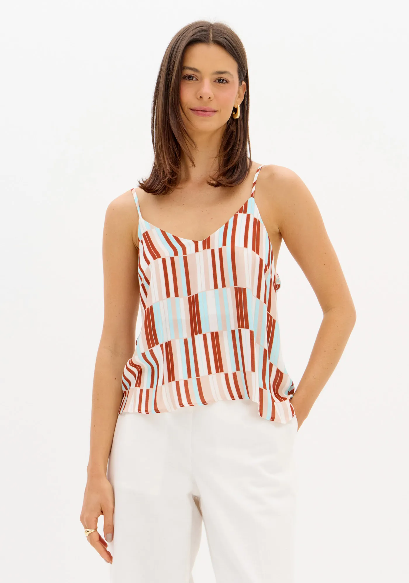 Blusa De Alças Estampada Decote V