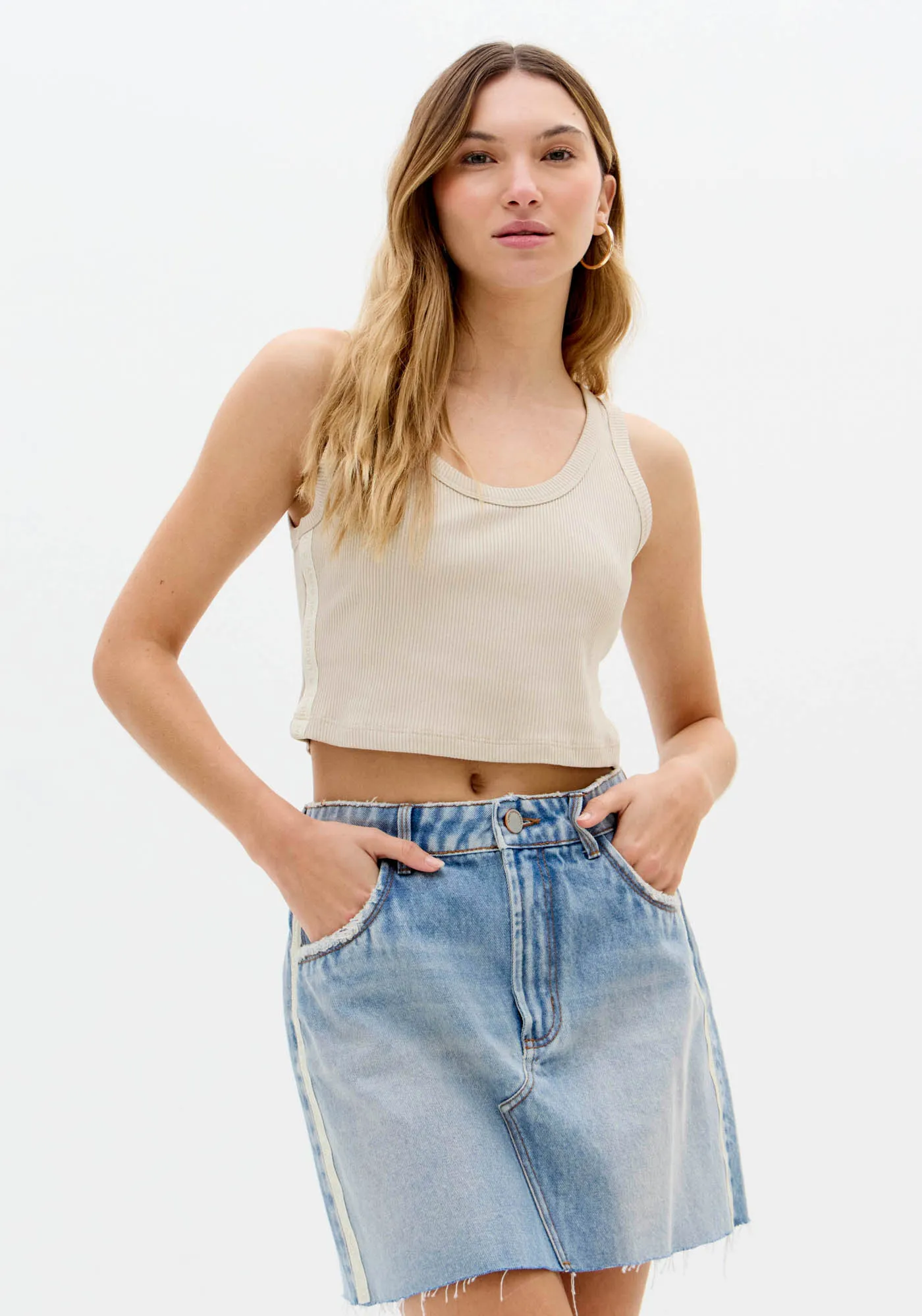 Blusa Regata Curta Com Gorgurão