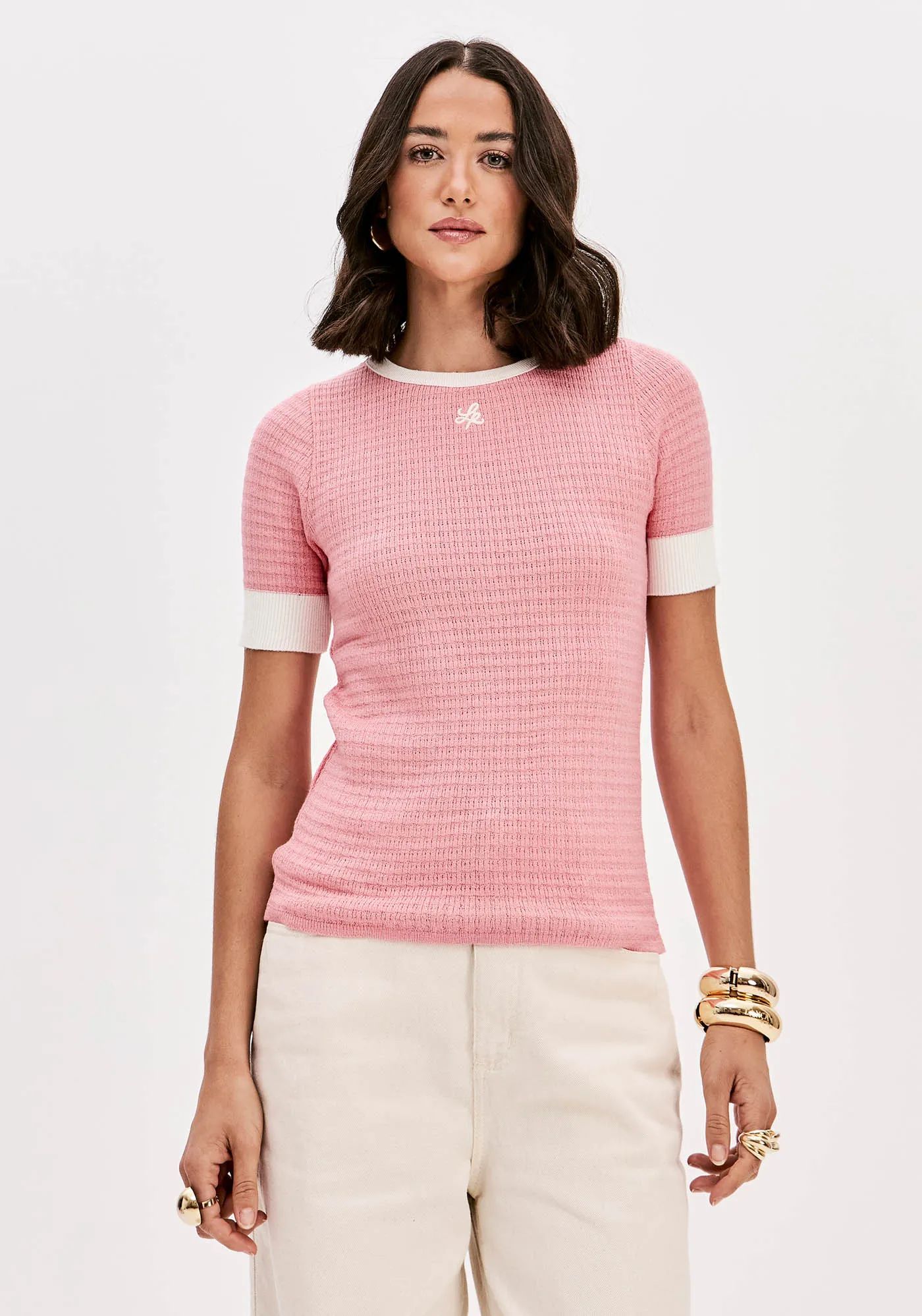 Blusa De Tricô Com Mangas Curtas