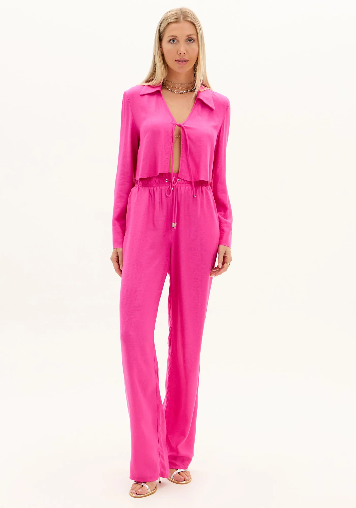 Calça Wide Leg Com Amarração