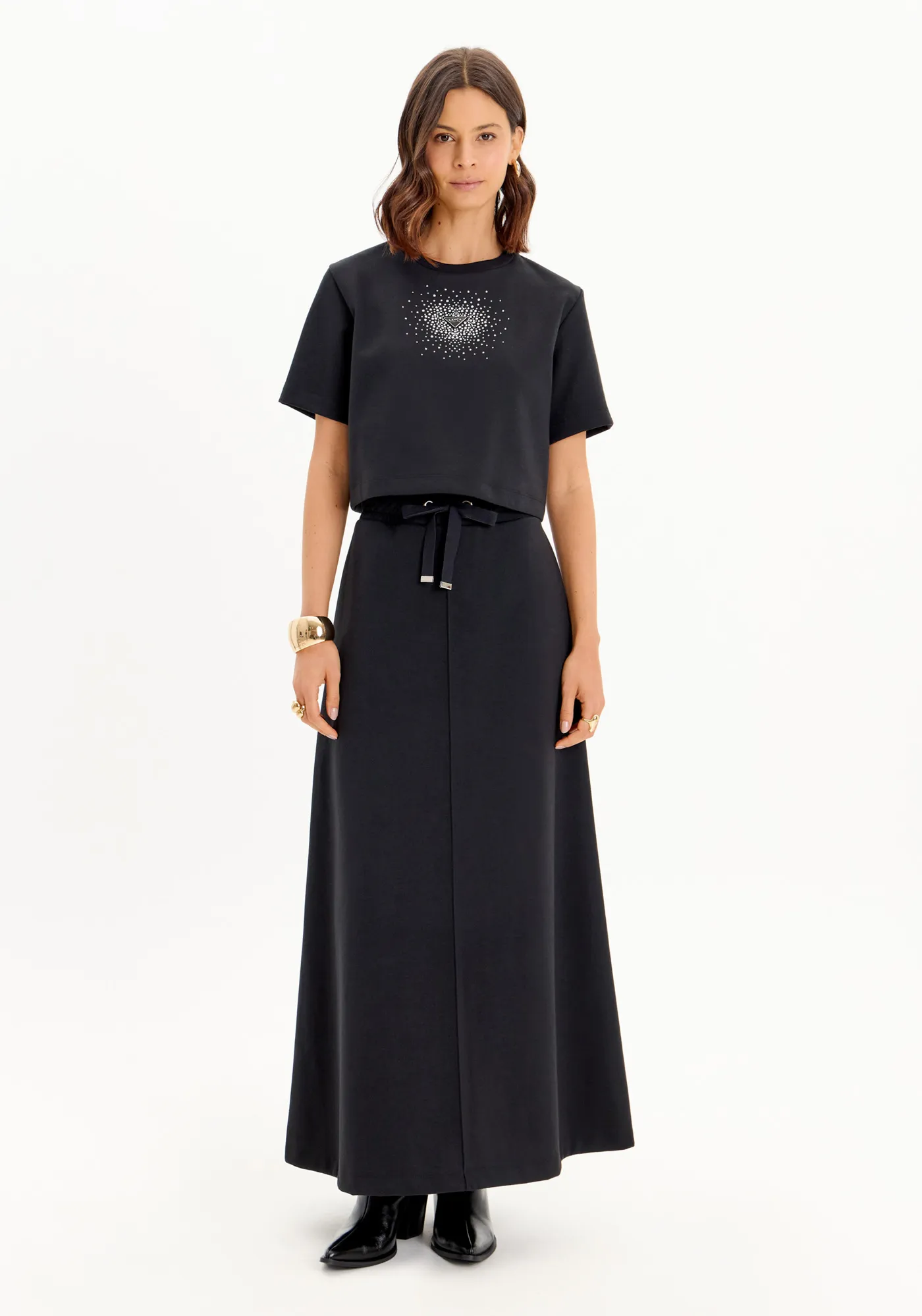 Saia Super Midi Moletom Com Cadarço