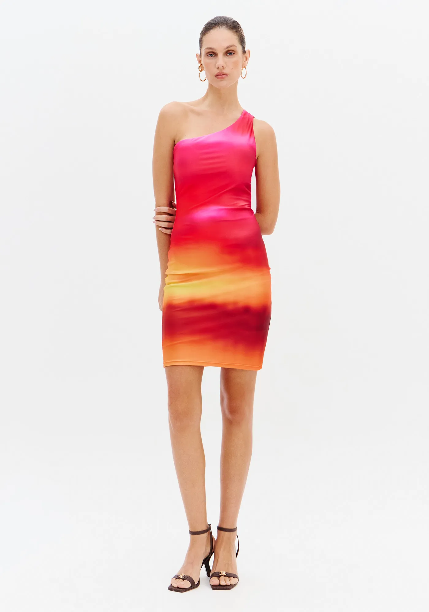 Vestido Curto Estampado Ombro Único