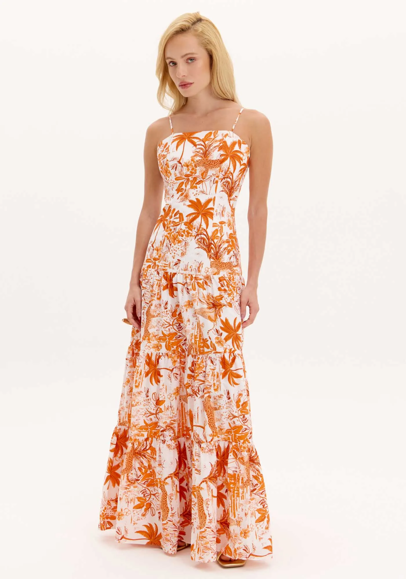 Vestido Longo Estampado Alças