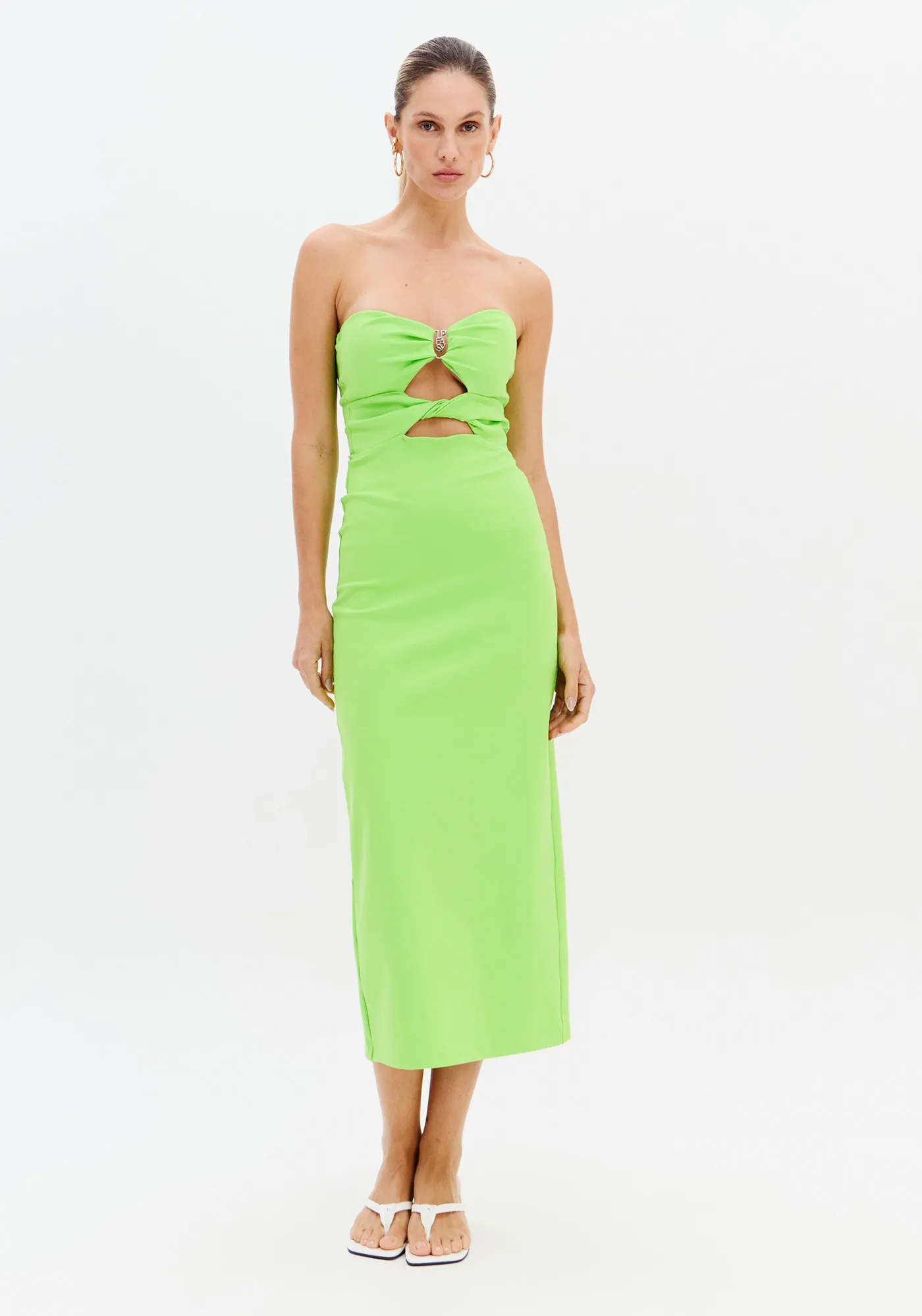 Vestido Super Midi Sem Alças Com Metal