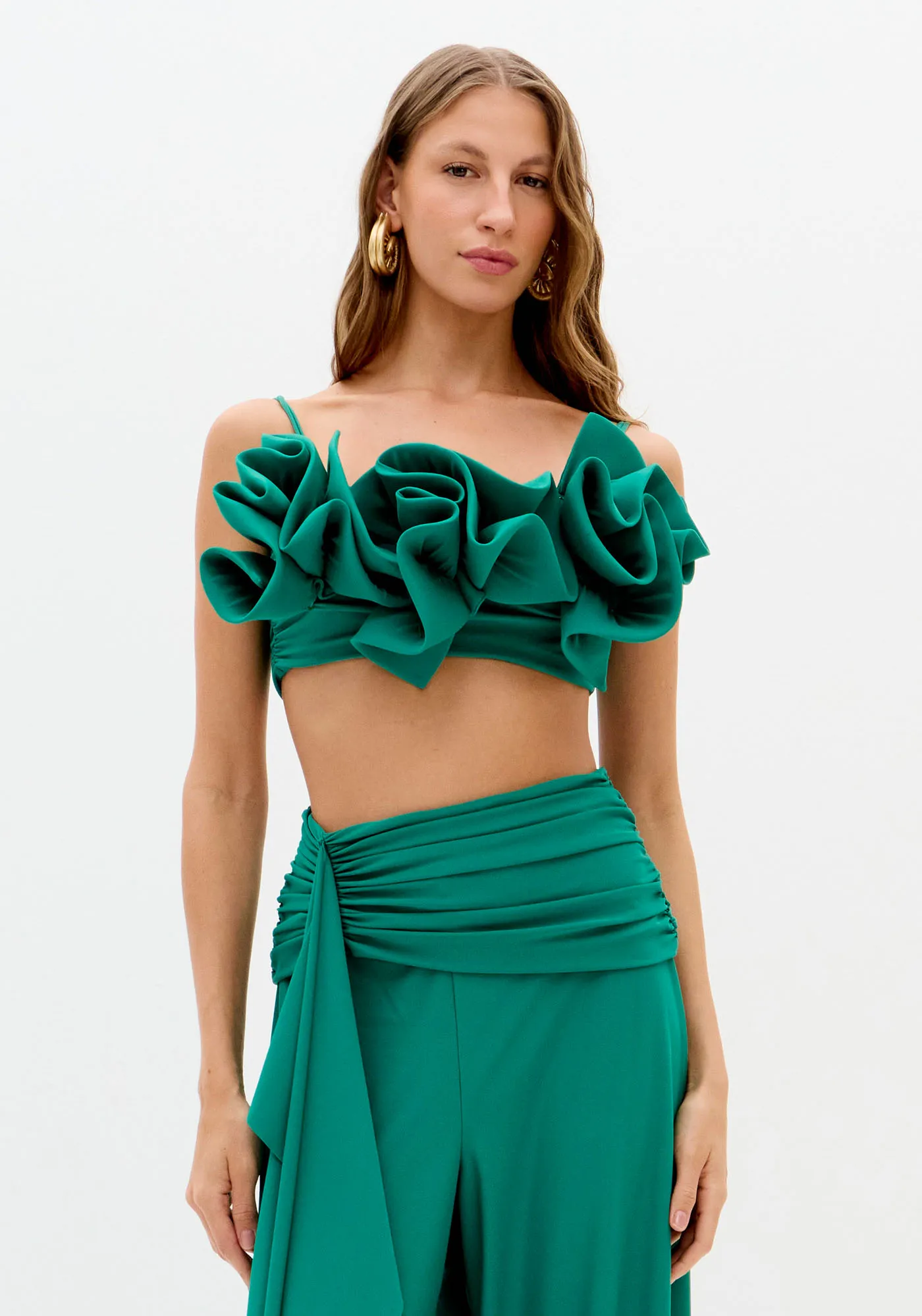 Top Cropped De Alças Com Babados