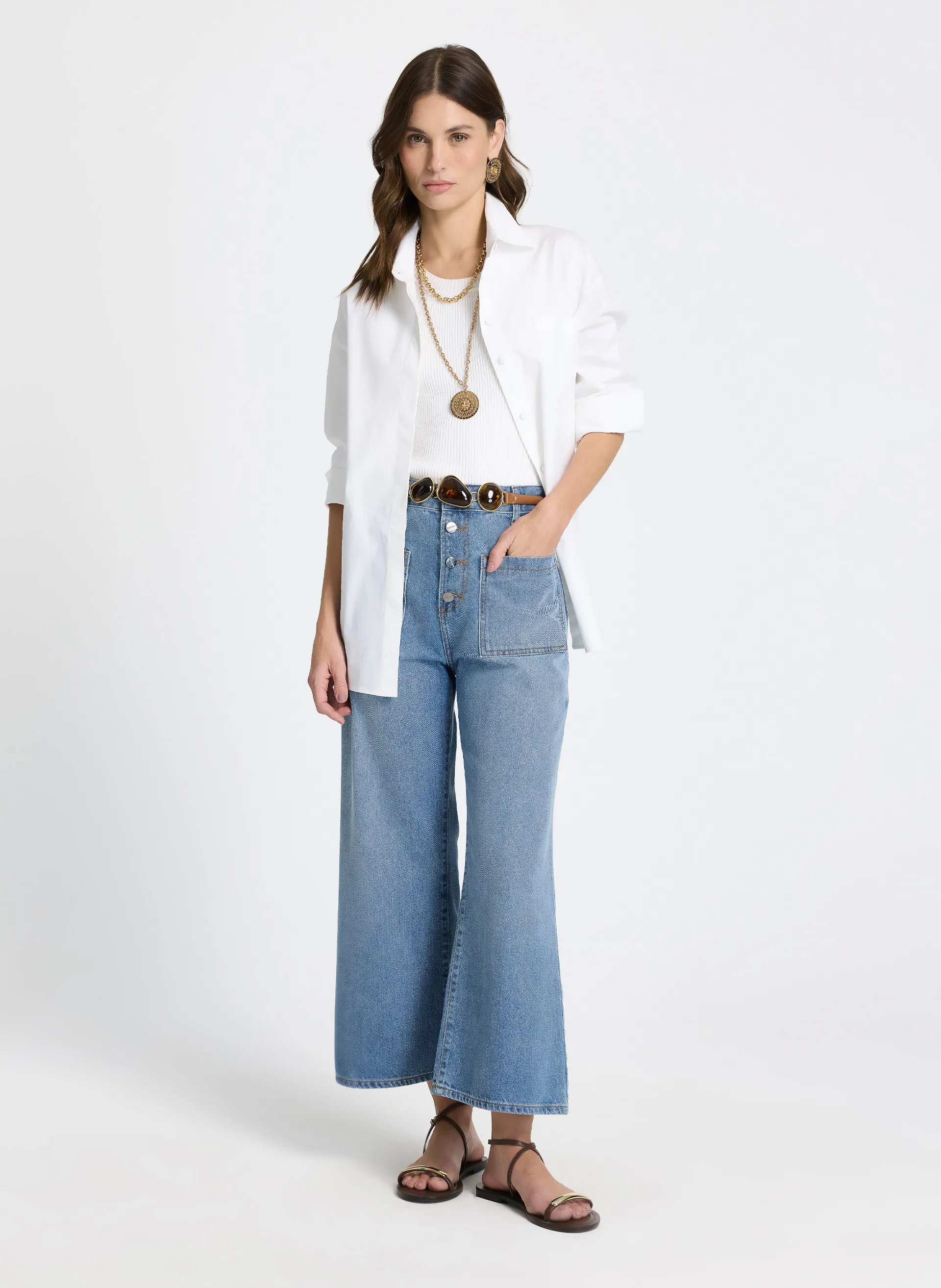 Calça Le Lis Fulvia Reta Curta Jeans Feminina