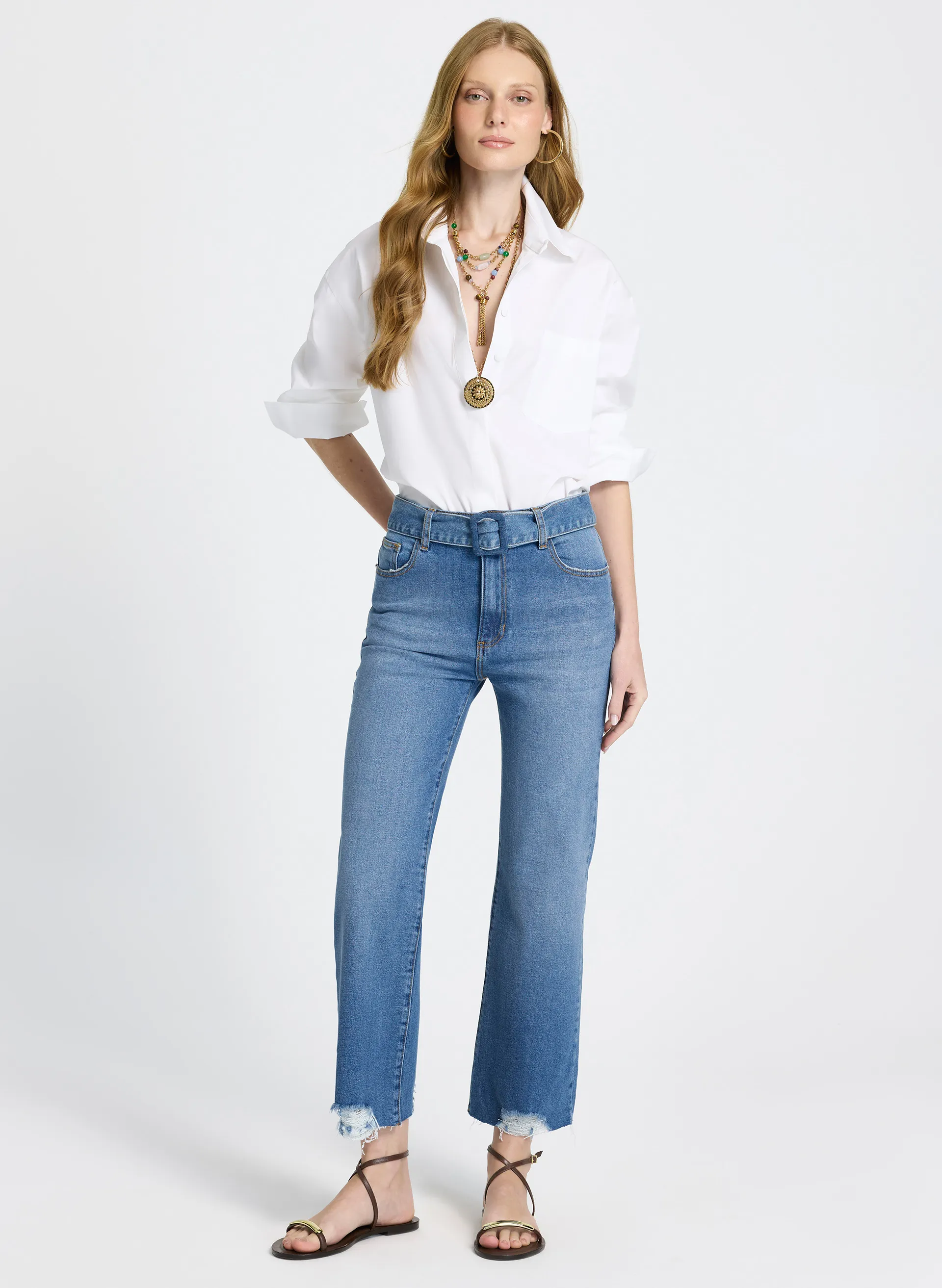 Calça Le Lis Reta Curta Flora Jeans Feminina