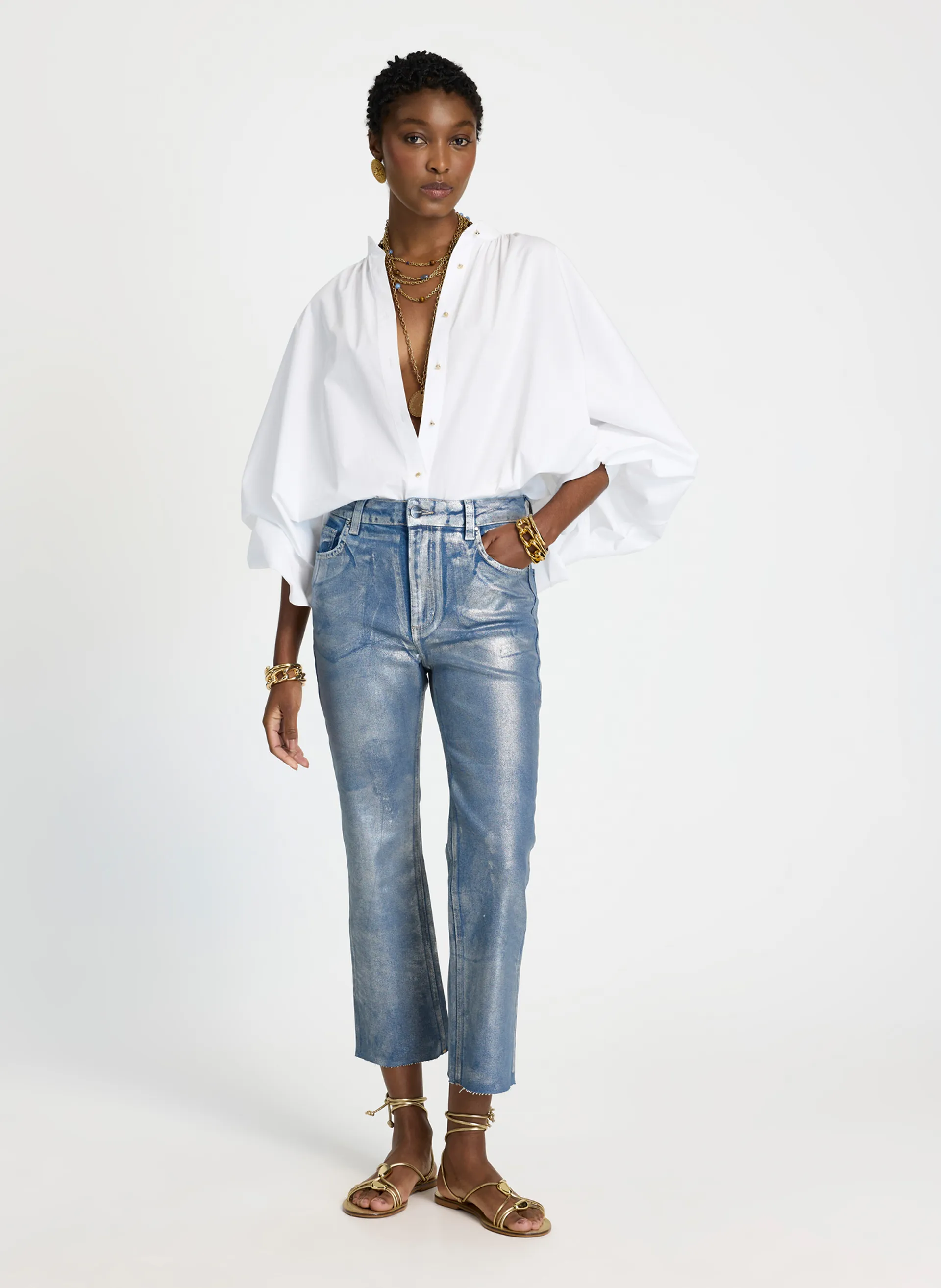 Calça Le Lis Marla Reta Curta Jeans Feminina