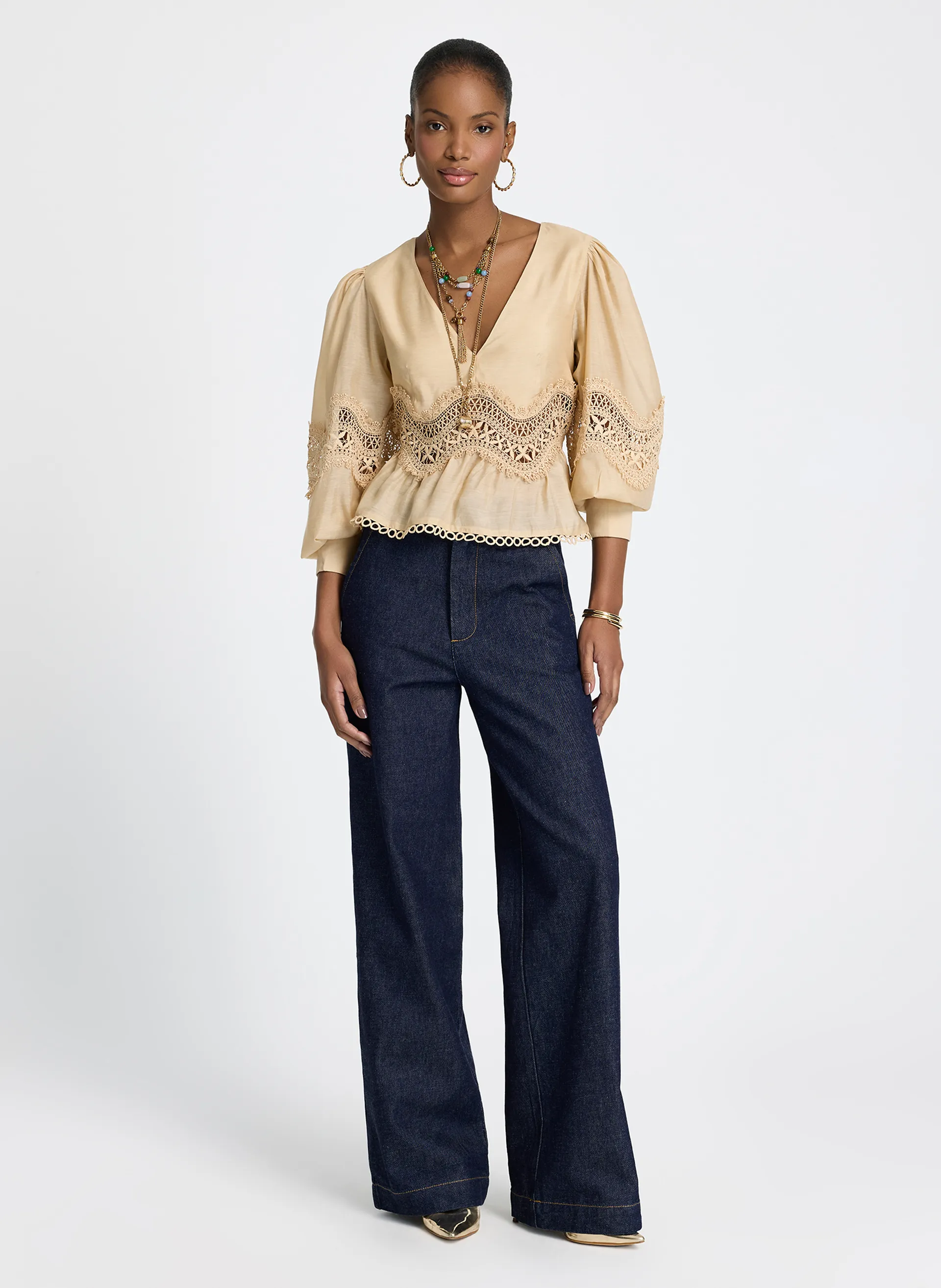 Calça Le Lis Pantalona Flor Jeans Feminina