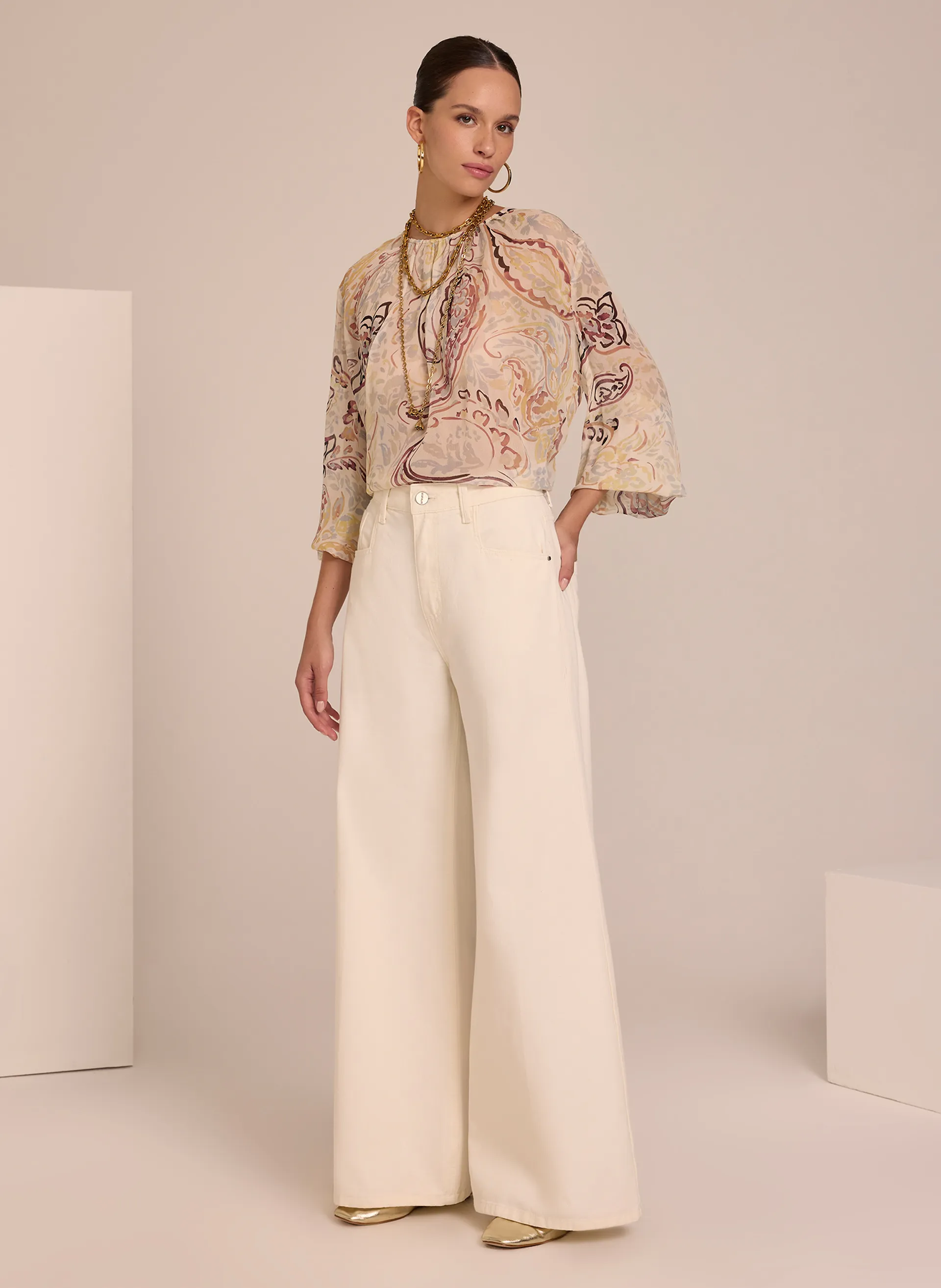 Calça Le Lis Ivi Pantalona Wide Sarja Feminina