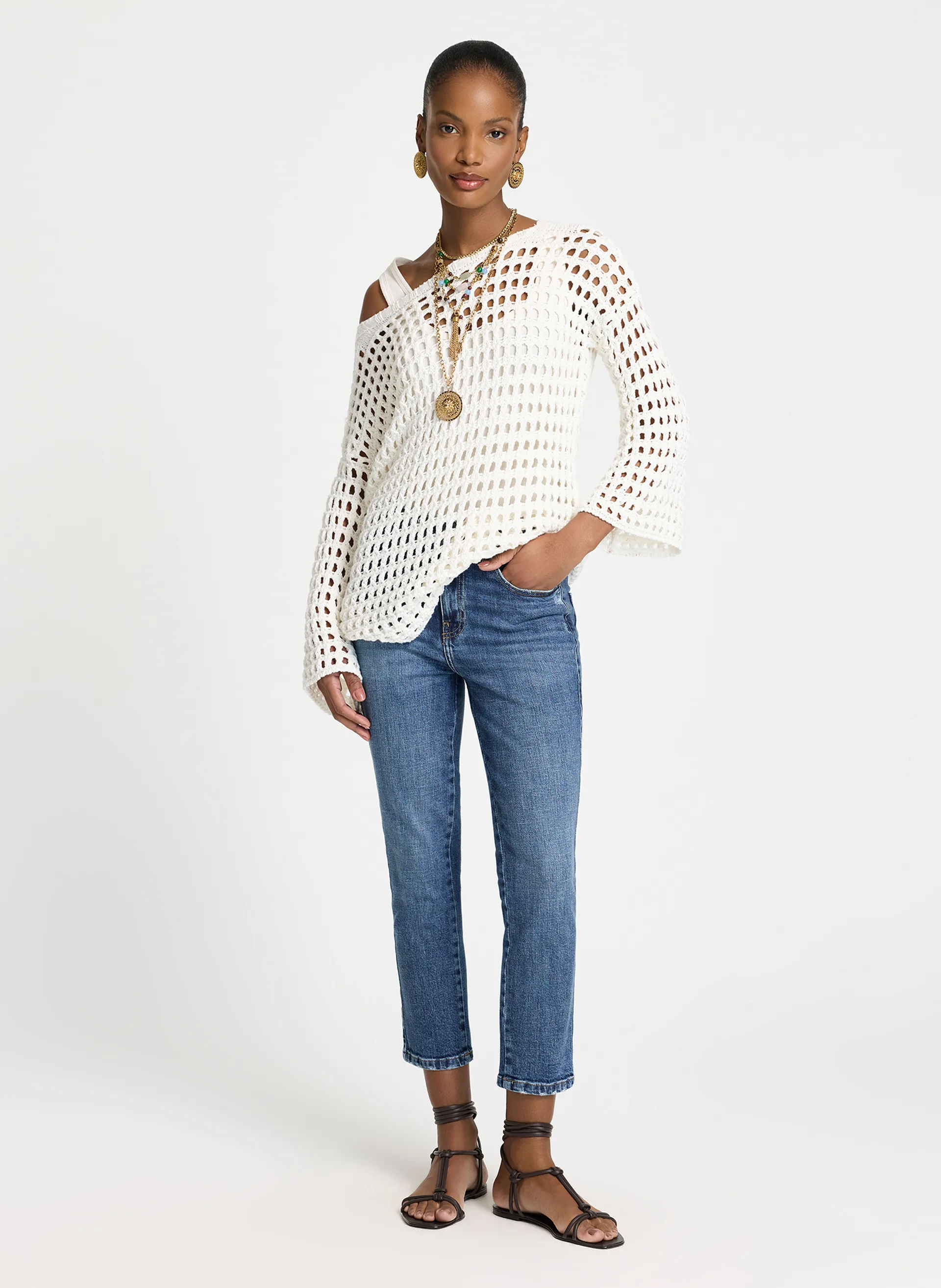 Calça Le Lis Paula Reta Curta Marmorizada Jeans Feminina