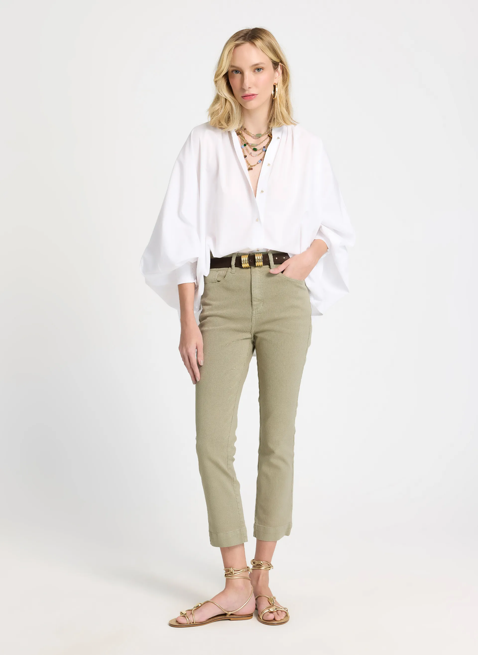 Calça Le Lis Paula Reta Curta Color I Sarja Feminina