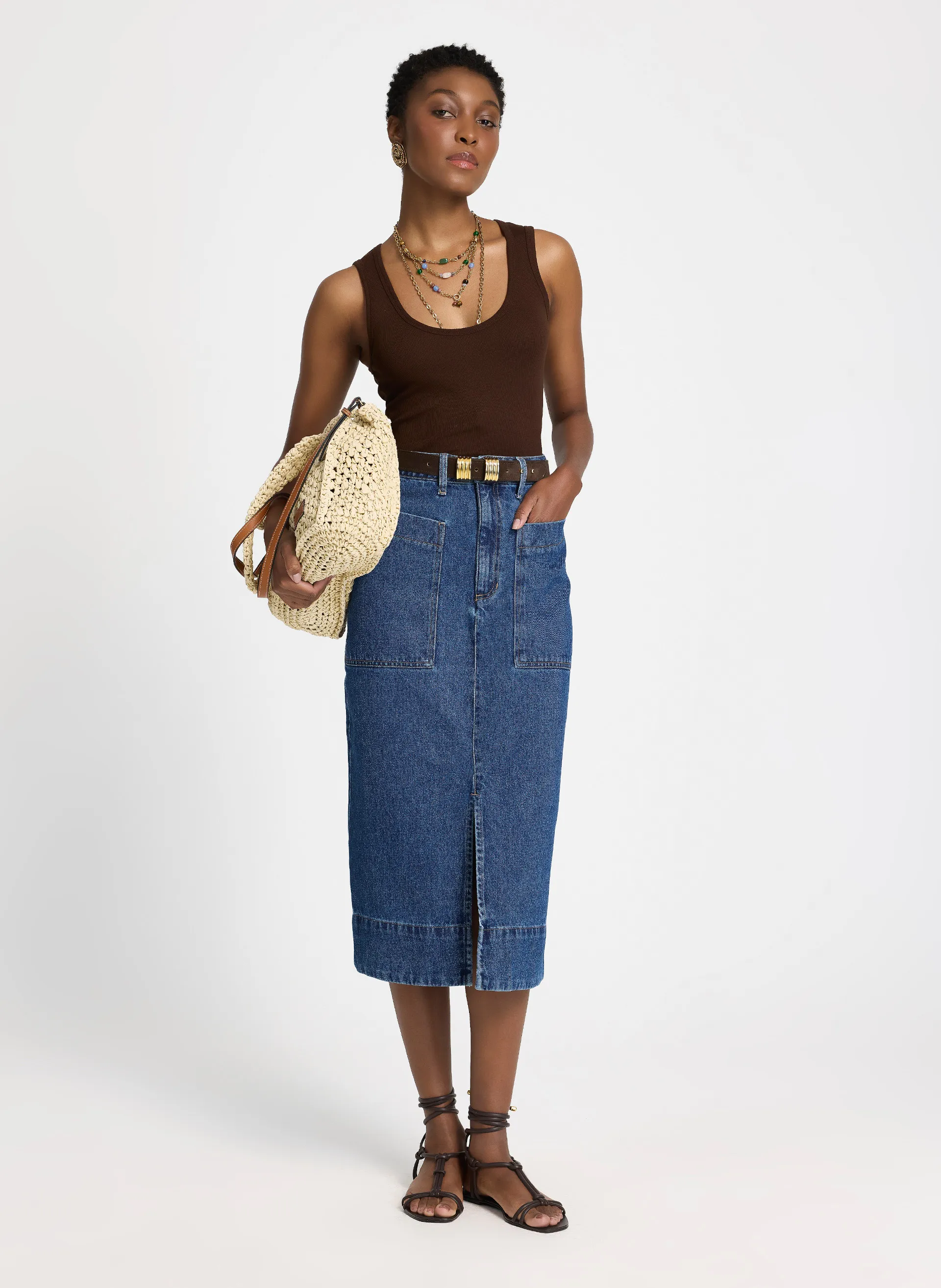 Saia Le Lis Midi Marcela Jeans Feminina