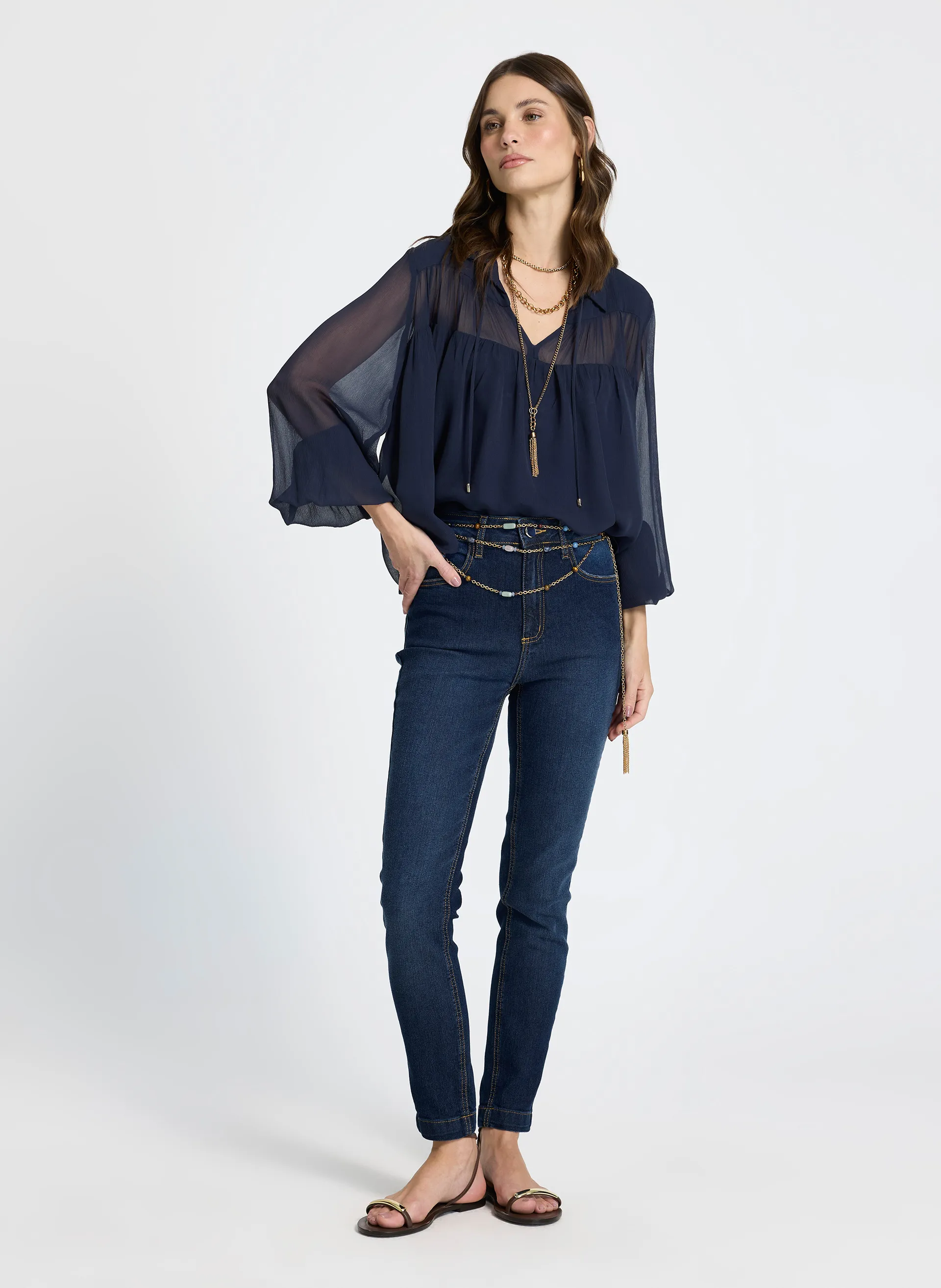 Calça Paula Botão Skinny Jeans Feminina