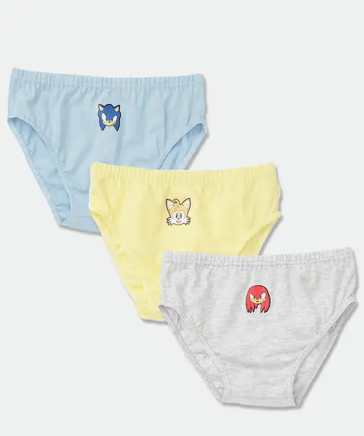 Kit 3 Cuecas Infantil Sonic Tam 2 a 12