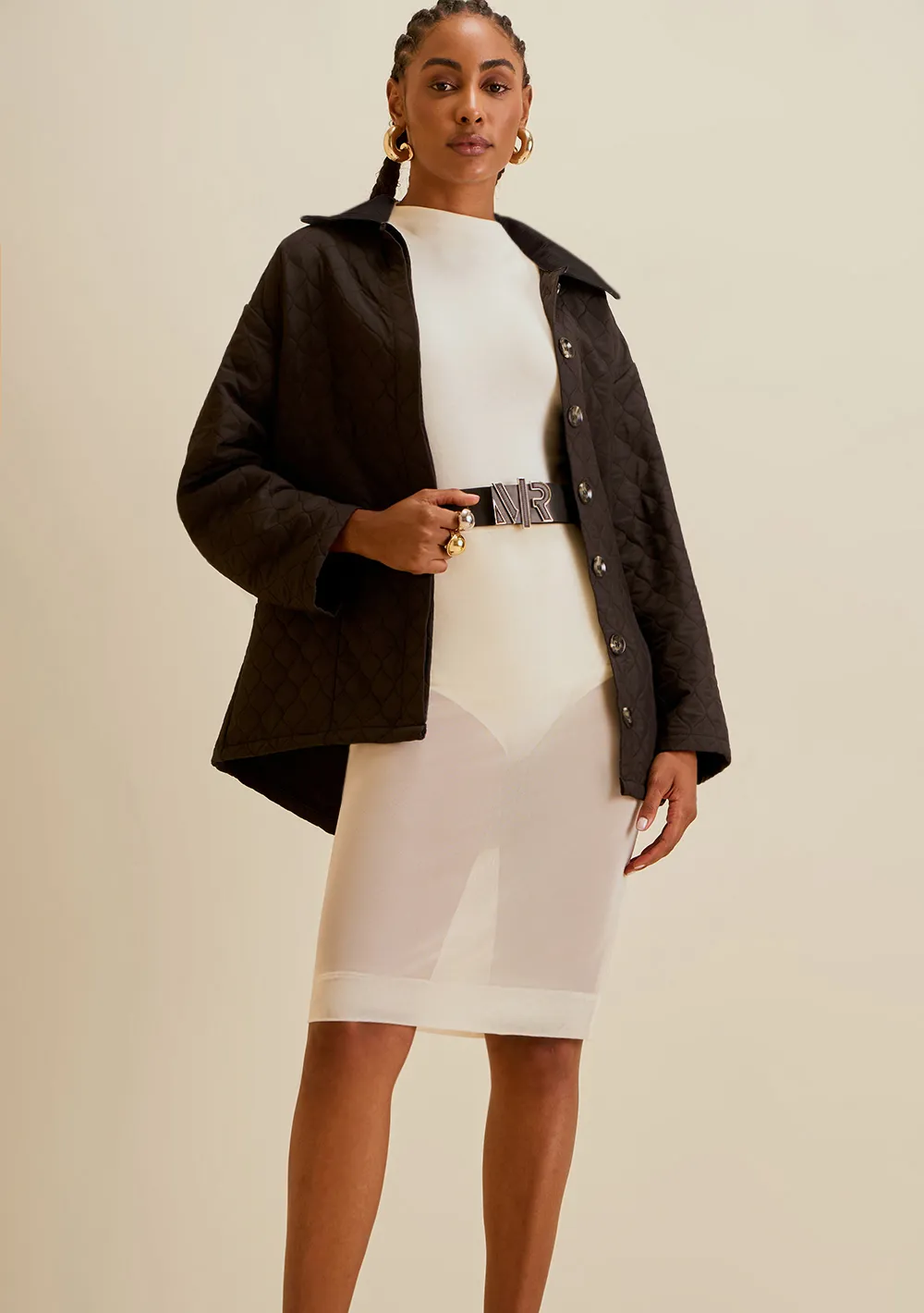 Casaco Morena Rosa Solto Manga Longa Padrão Preto