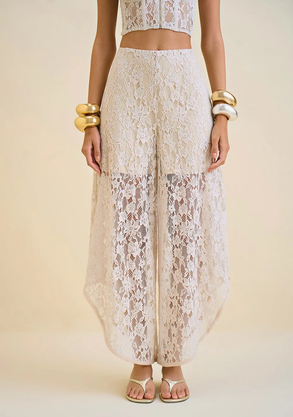 Calça Morena Rosa Reta Cós Alto Zíper Lateral Cru