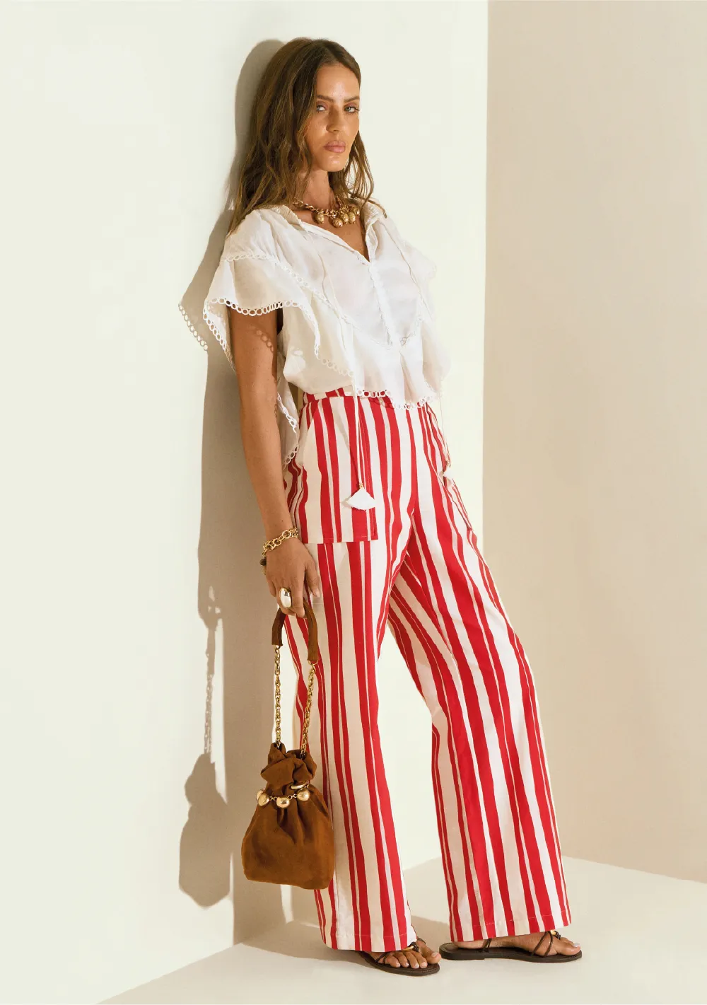 Calça Morena Rosa Wide Alta Vermelho