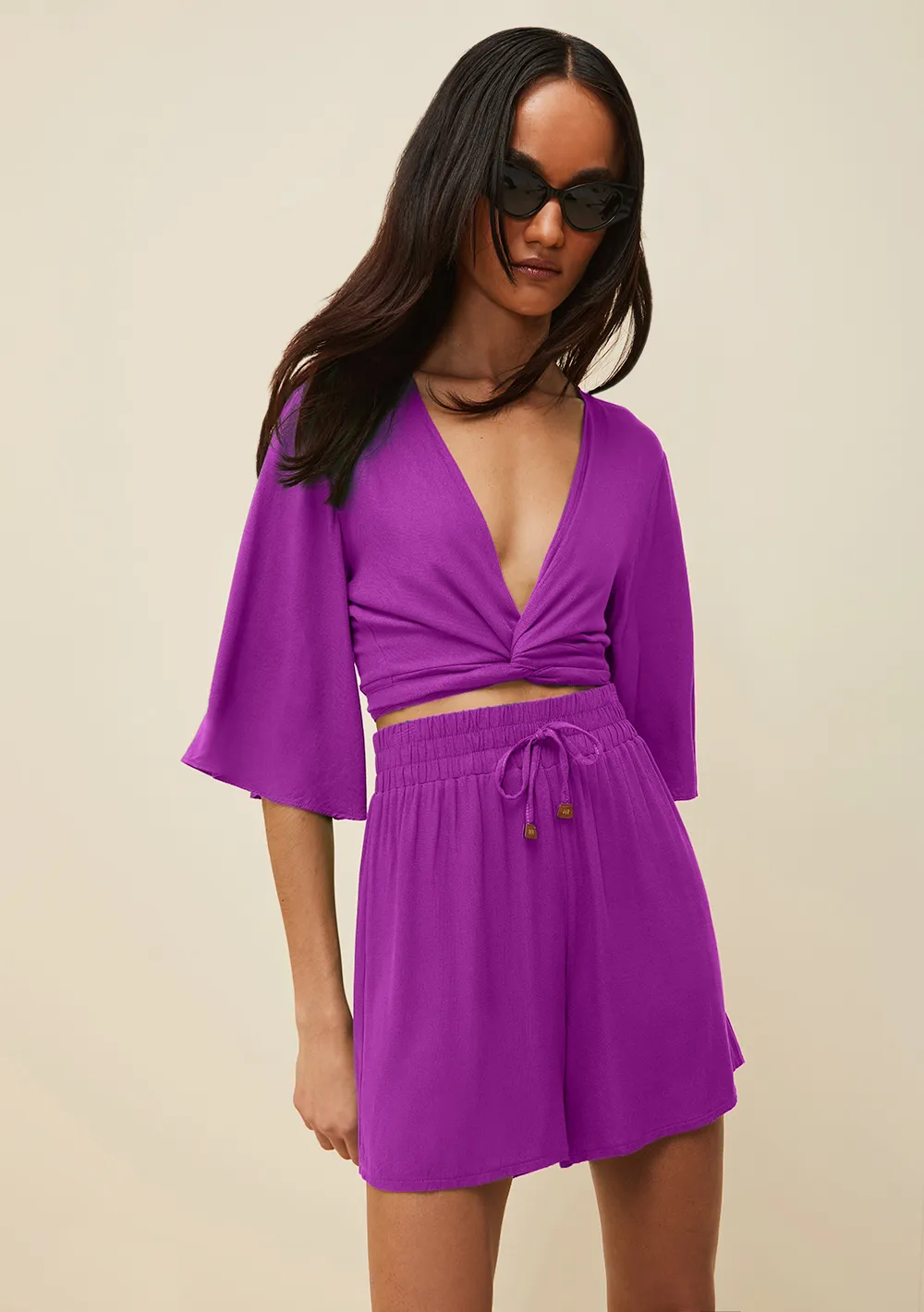 Shorts Morena Rosa Boxer Com Amarração Roxo