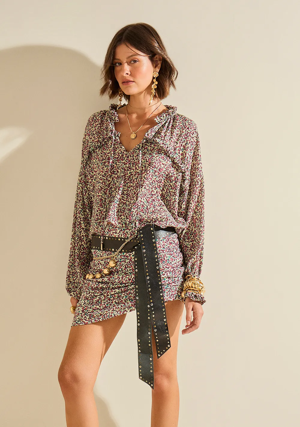 Saia Morena Rosa Reta Alta Curta Verde