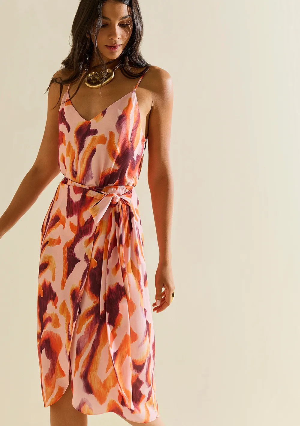 Saia Morena Rosa Reta Alta Midi Rosa