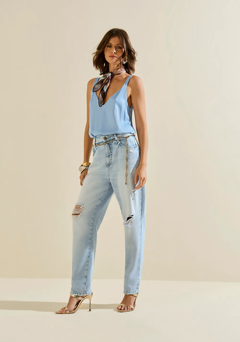 Calça Morena Rosa Mom Média Azul