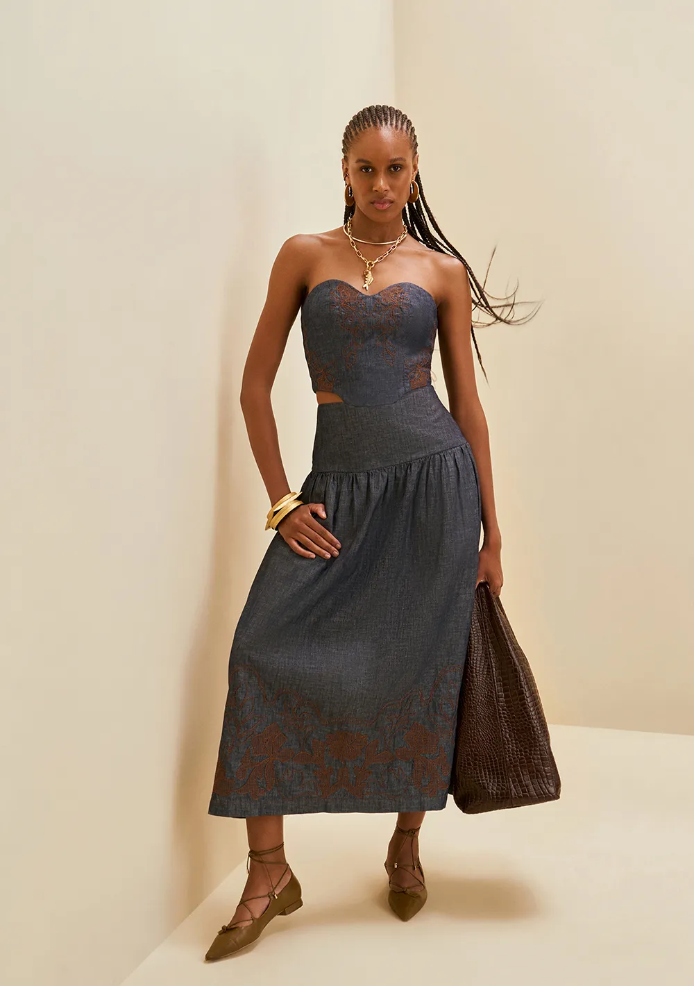 Top Morena Rosa Decote V Sem Alça Azul