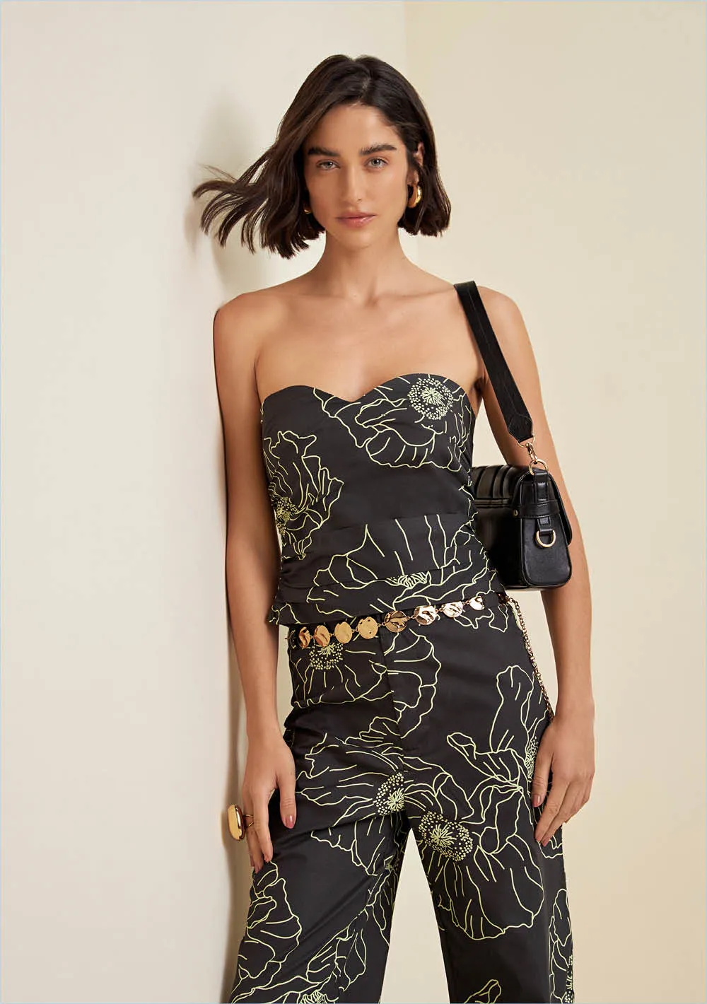 Top Morena Rosa Corset Sem Alça Com Lastex Preto