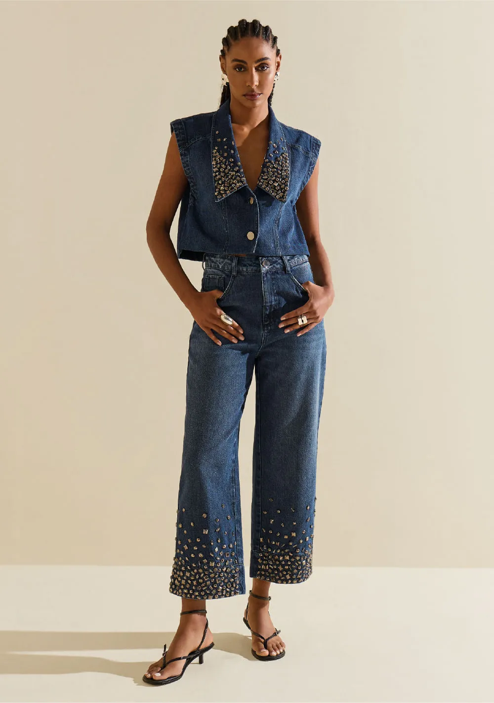 Calça Morena Rosa Wide Alta Azul