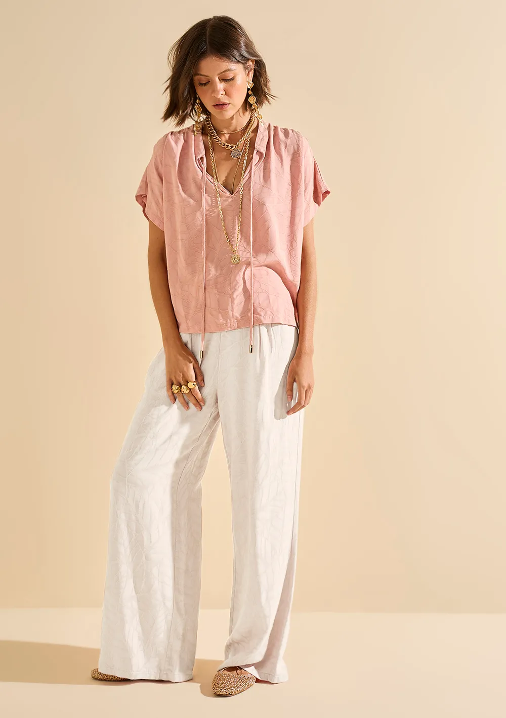 Calça Morena Rosa Wide Alta Off White