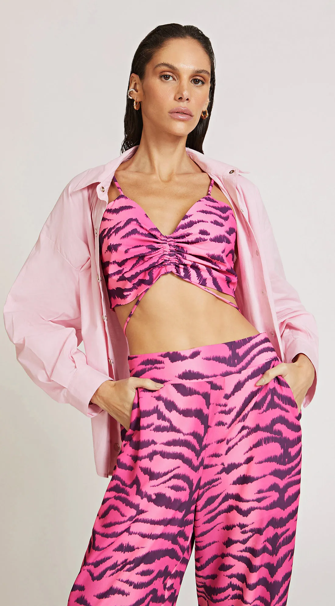 Top Morena Rosa Justo Alça Regulagem Frontal Rosa