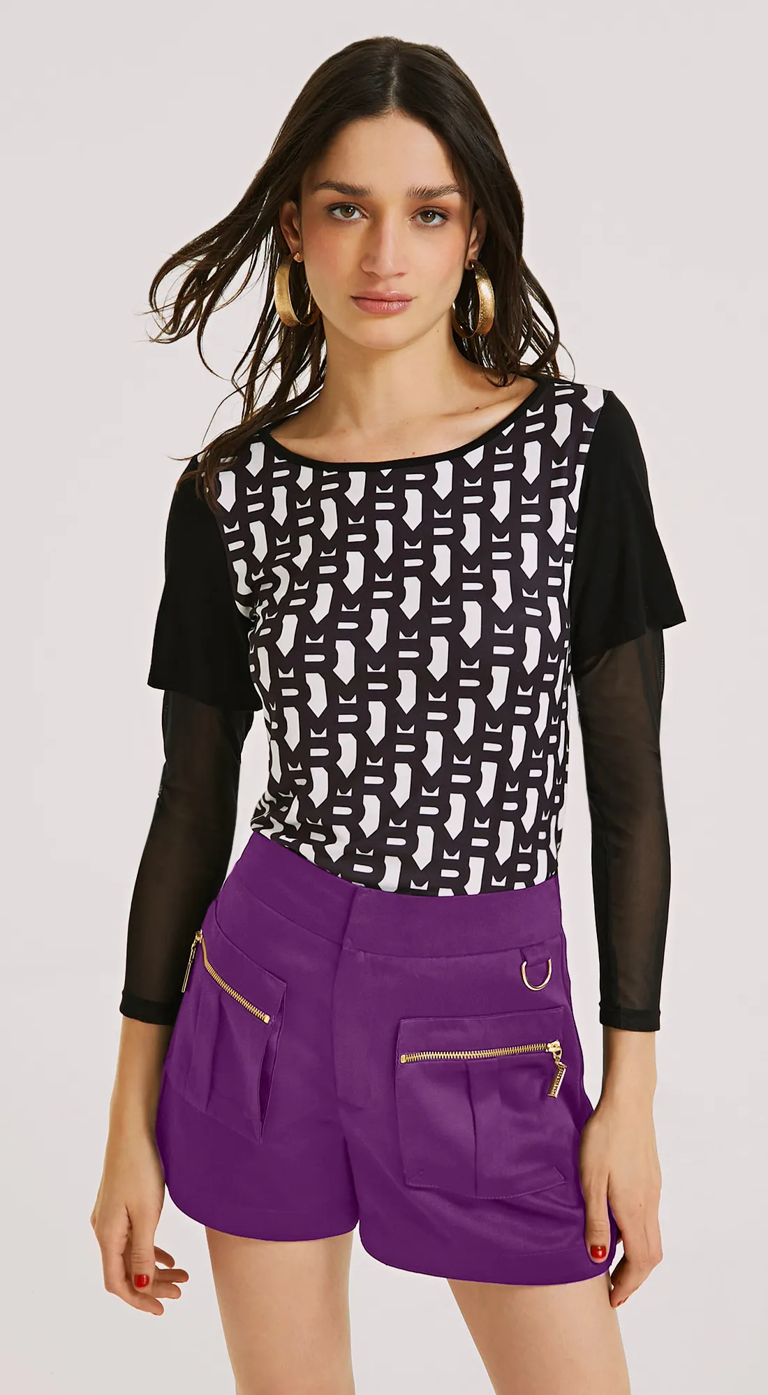 Shorts Morena Rosa Linha A Bolso Frontal Roxo