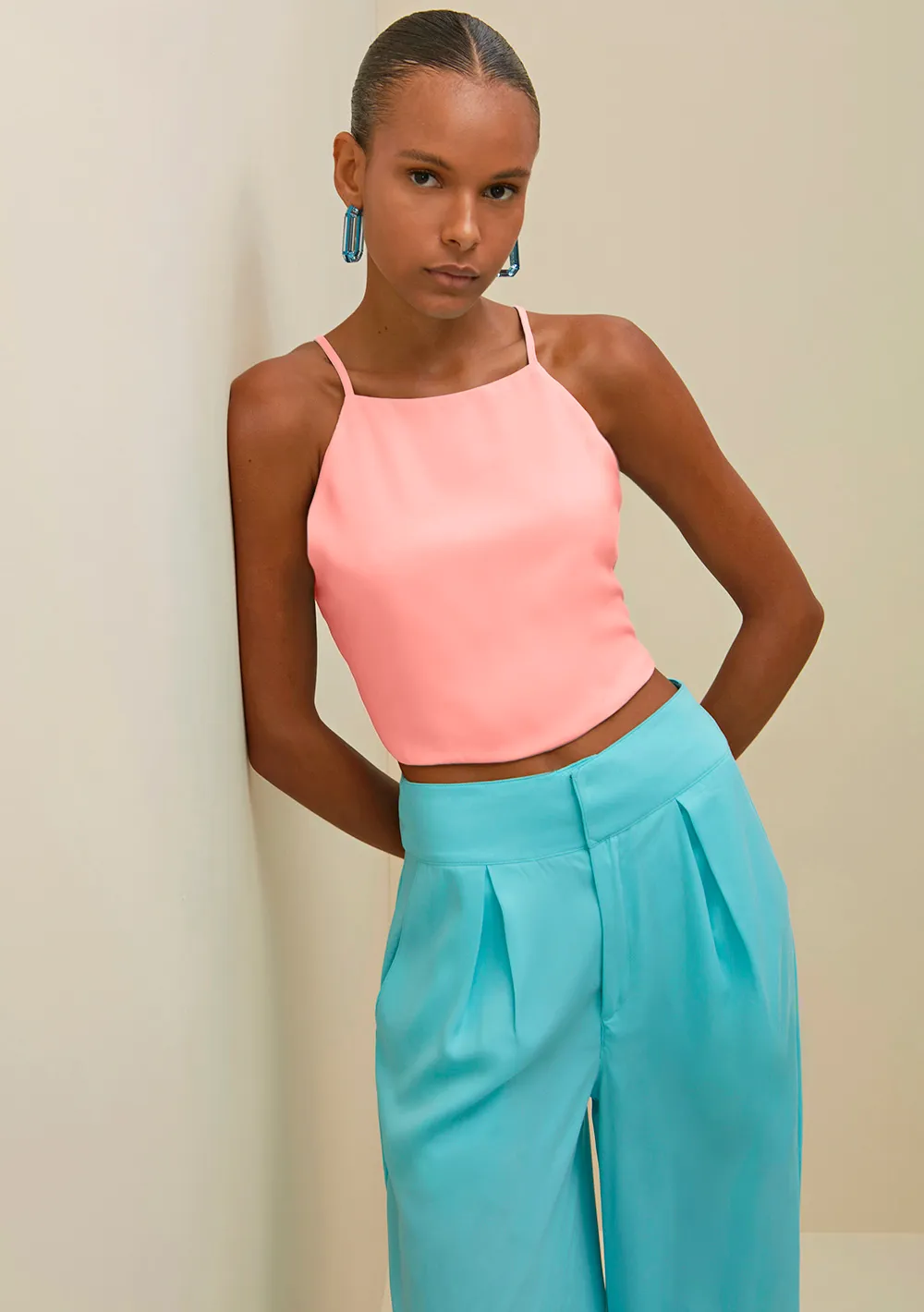 Top Morena Rosa Frente Única Alça Com Amarração Rosa