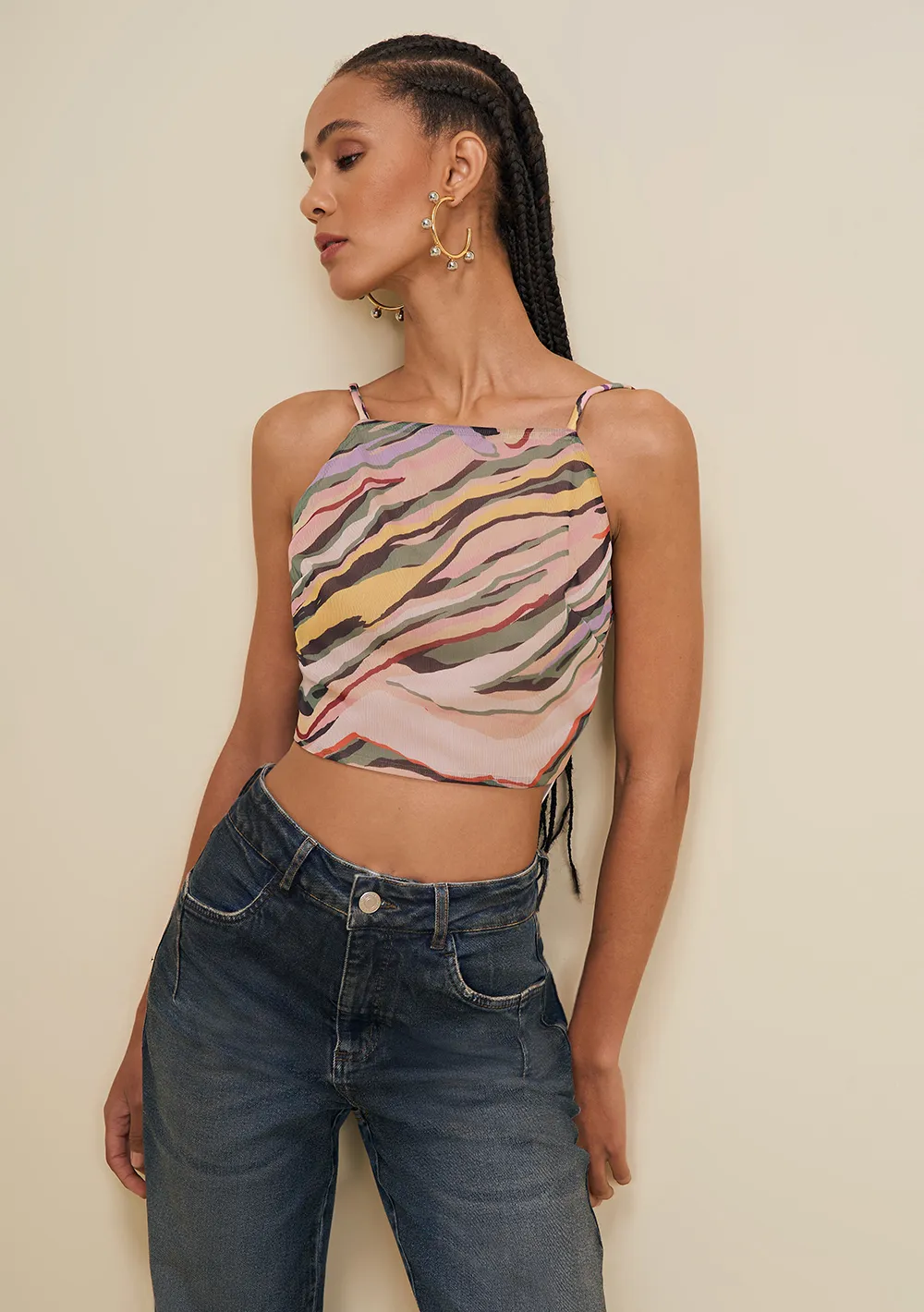 Blusa Decote Reto Cava Francesa Amarração Costas Rosa