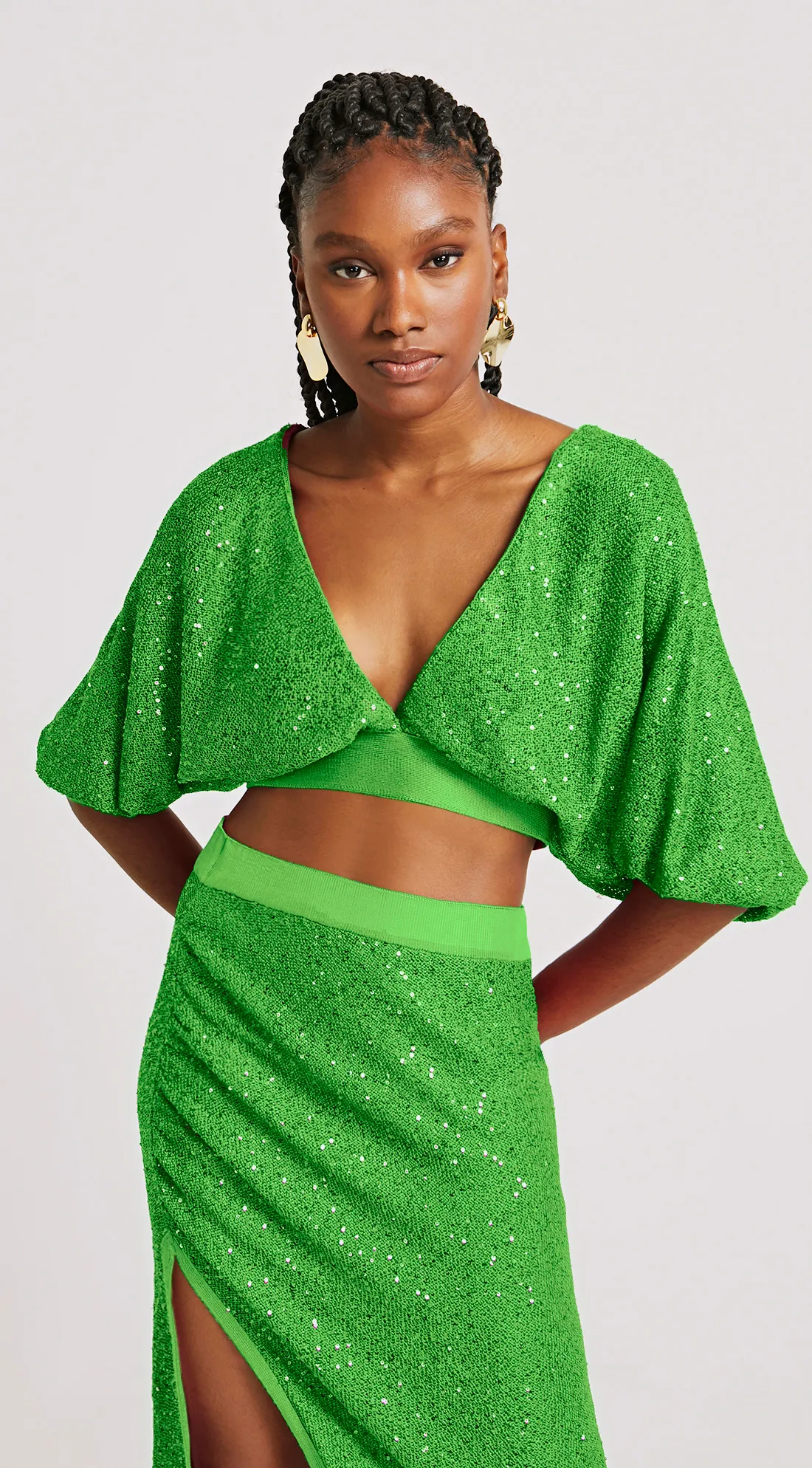 Blusa Morena Rosa Decote V Manga Bufante Amarração Costas Verde