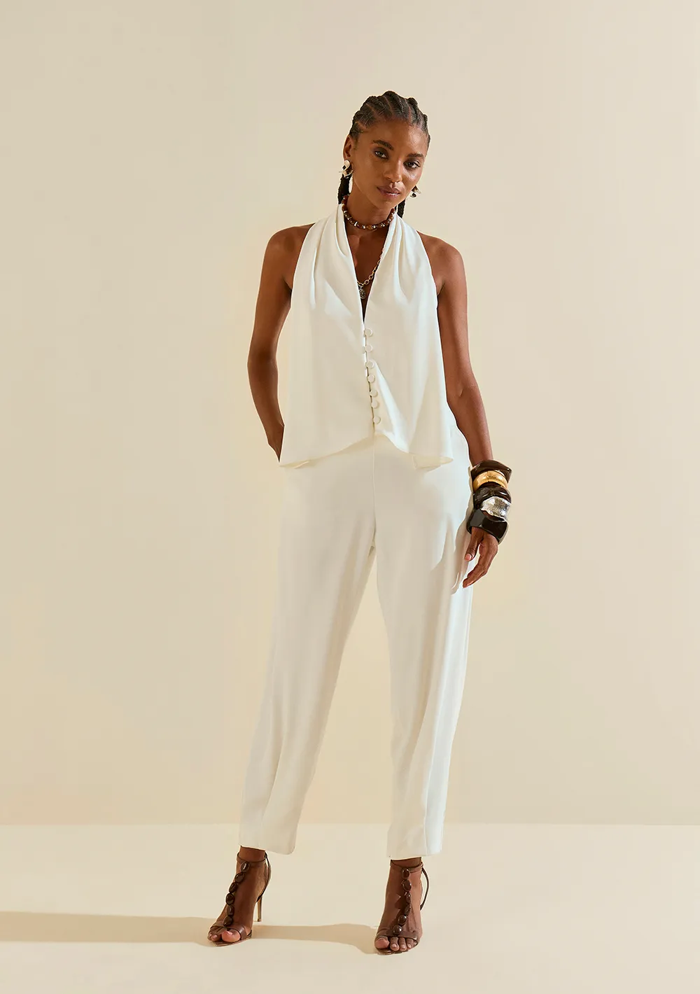 Colete Morena Rosa Ajustado Sem Manga Padrão Off White