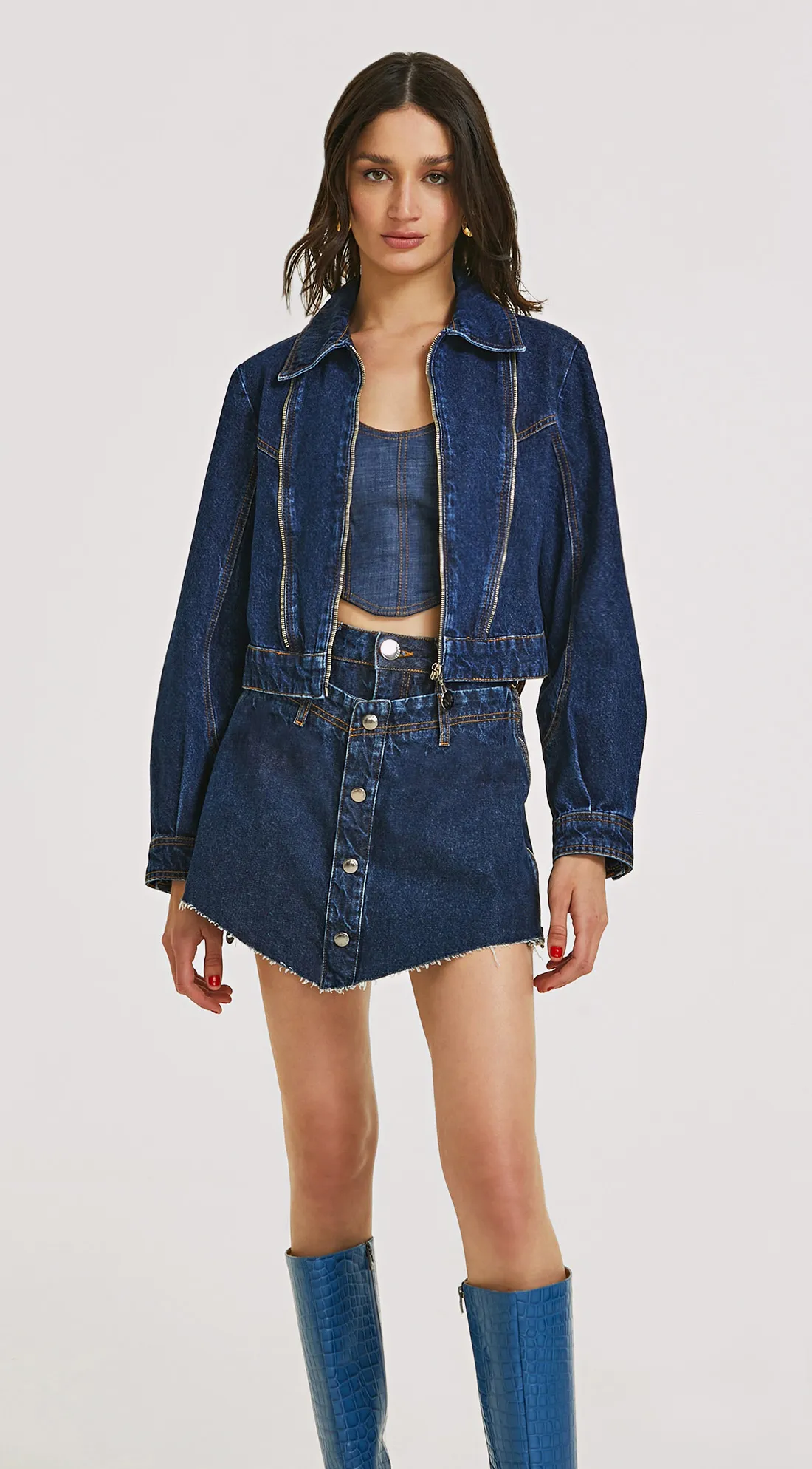 Shorts Morena Rosa Saia Detalhe Zíper Jeans