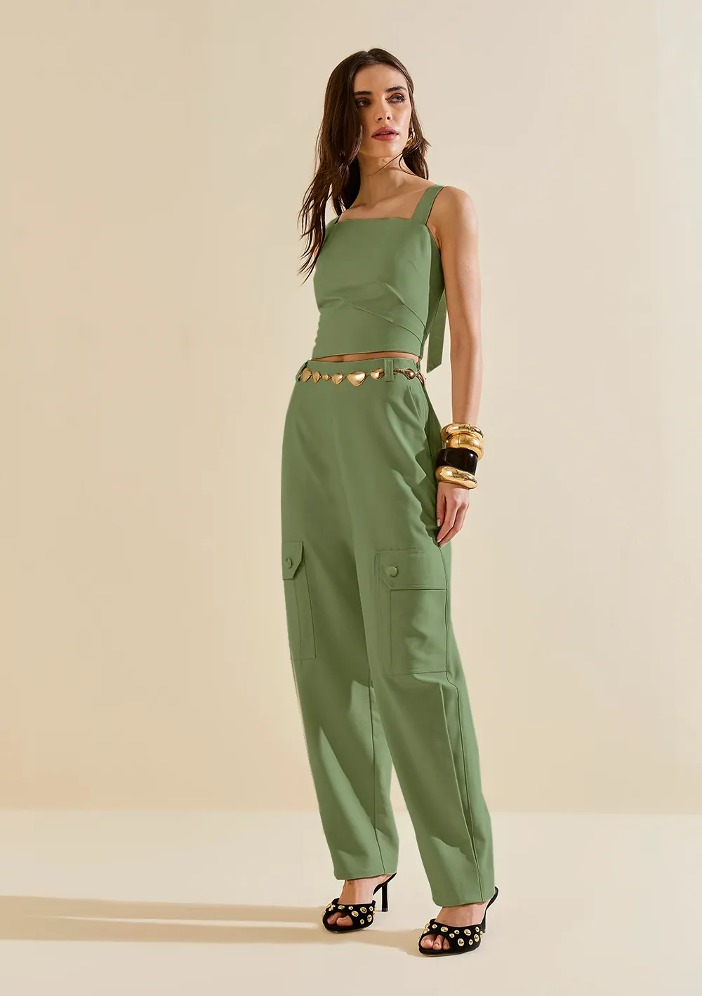 Calça Morena Rosa Cargo Alta Verde