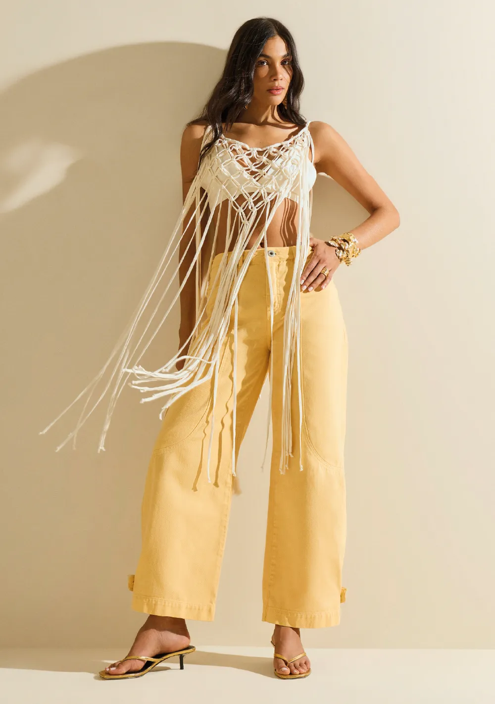 Calça Morena Rosa Wide Média Amarelo