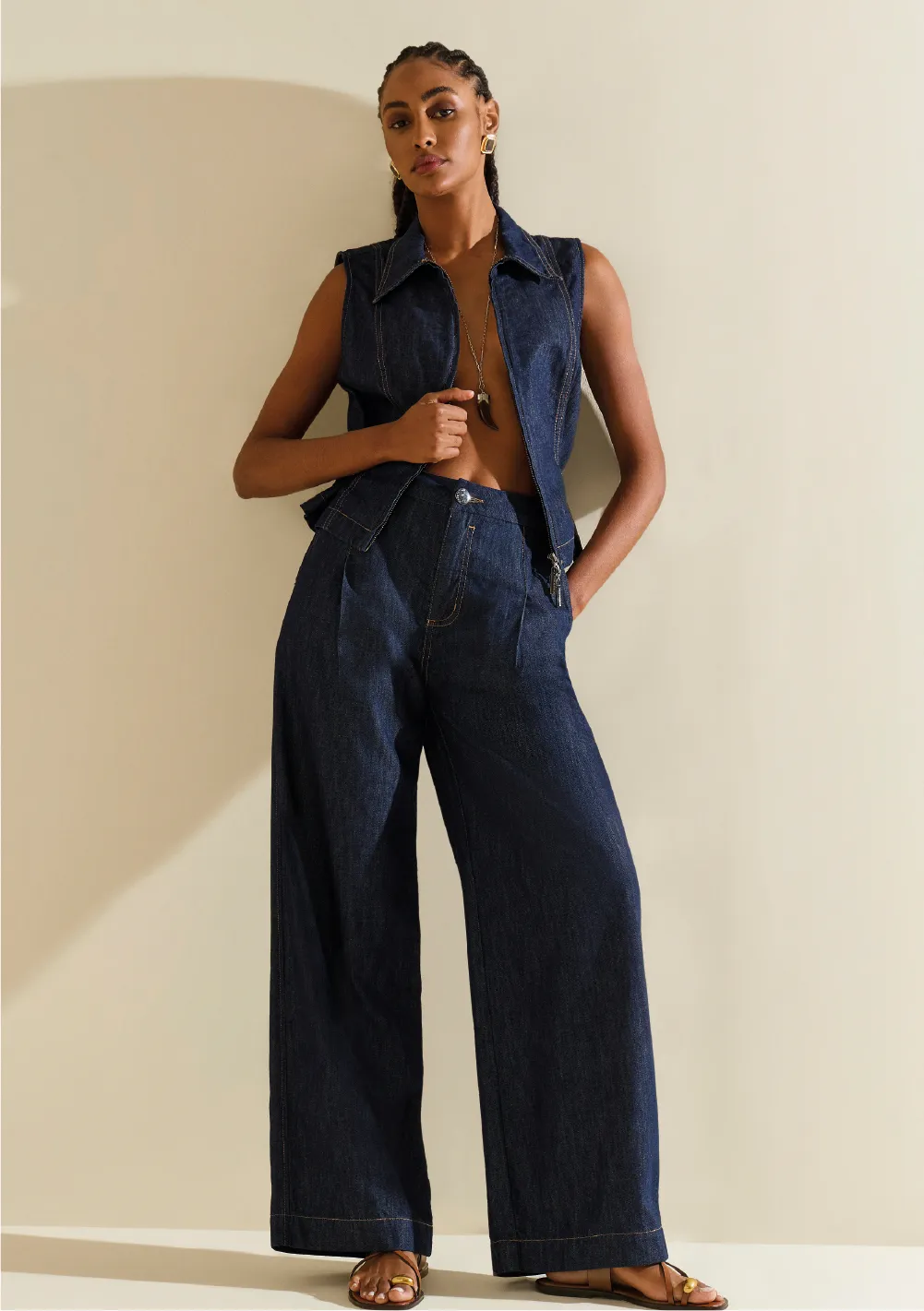 Calça Morena Rosa Wide Alta Azul