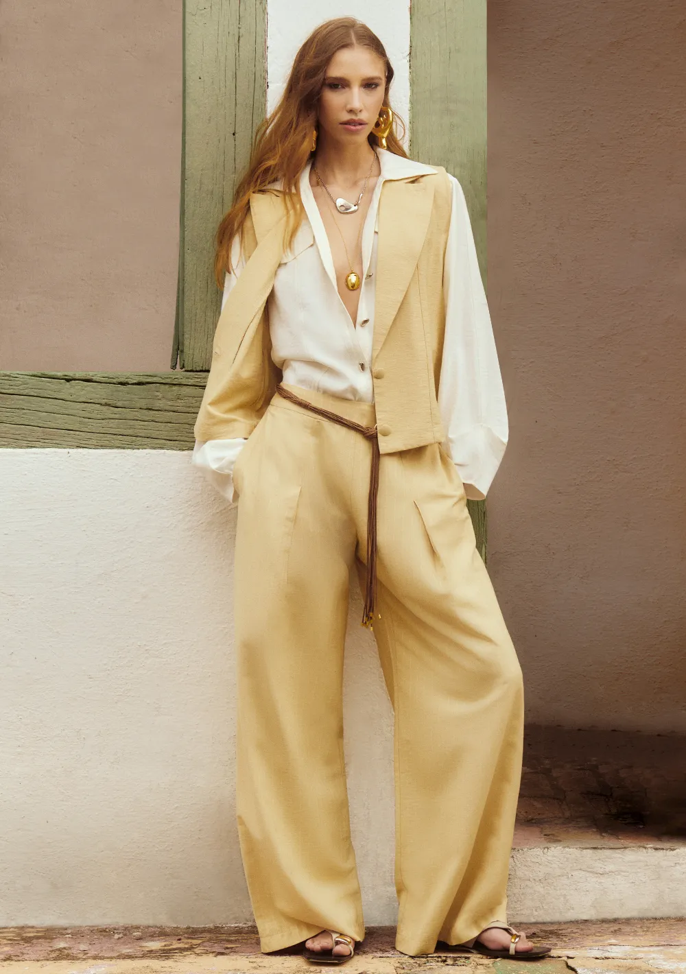 Calça Morena Rosa Wide Alta Amarelo