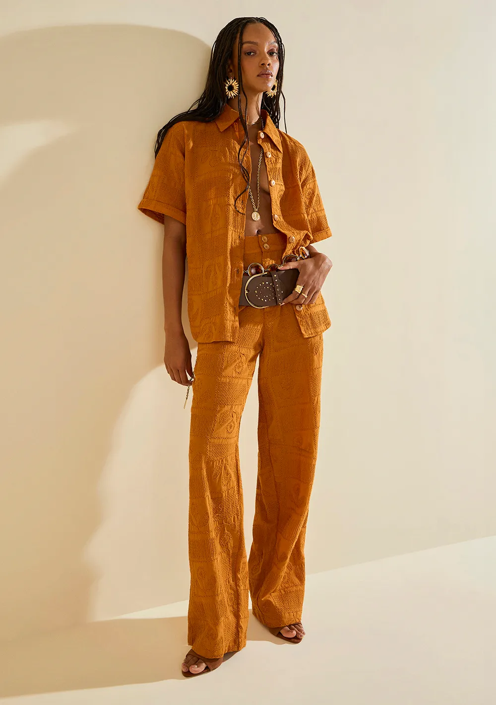 Calça Morena Rosa Reta Alta Marrom