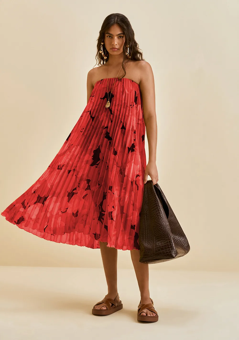 Saia Morena Rosa Reta Alta Longa Vermelho